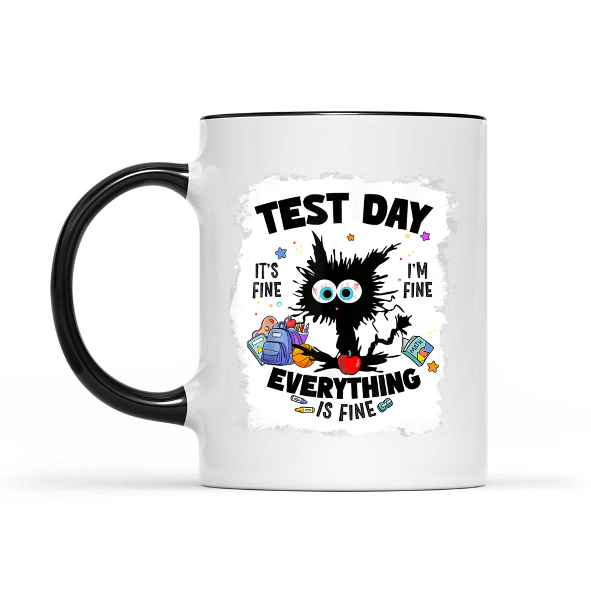 Test Day Funny Stressed Cat Teacher Student Kids Testing Day Mug