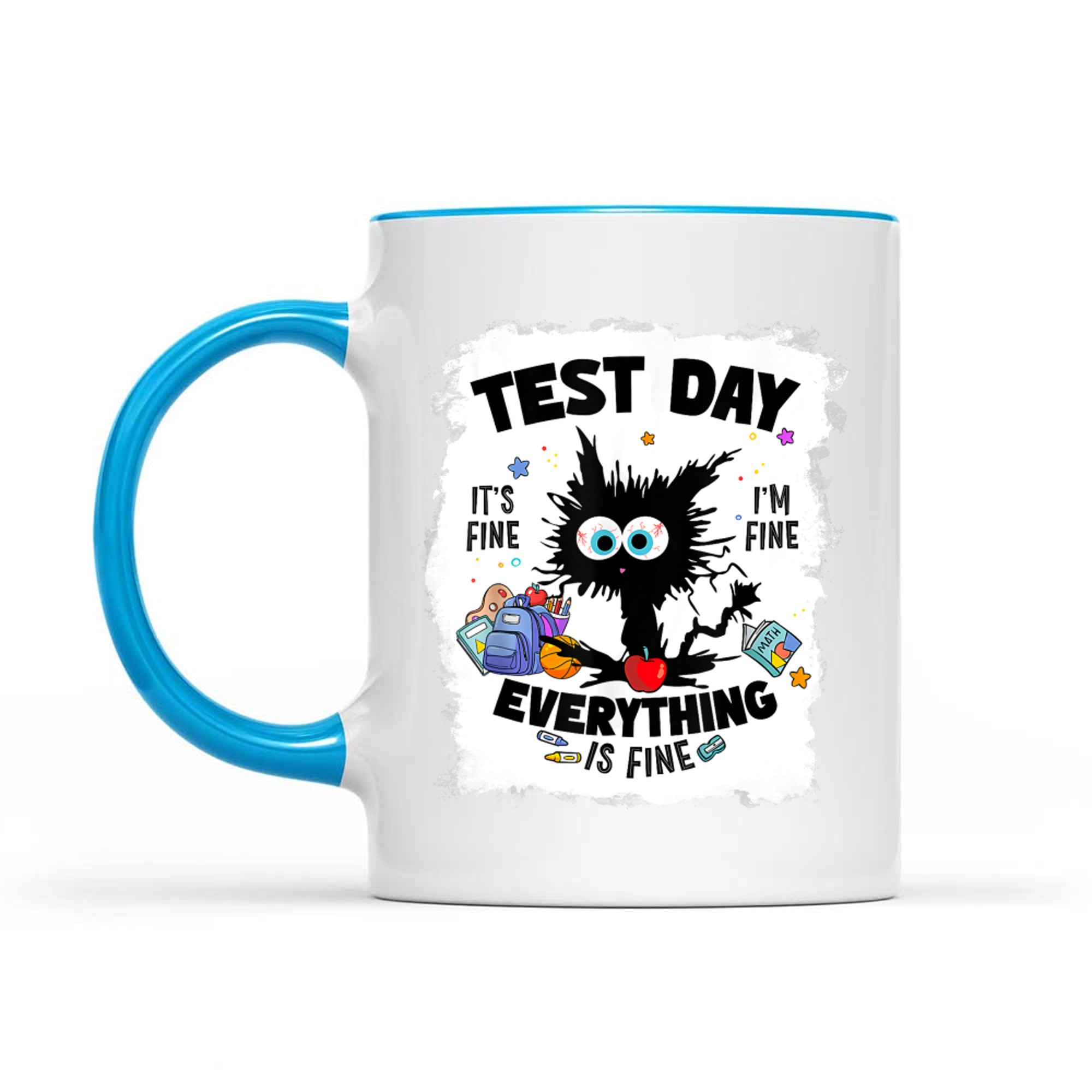 Test Day Funny Stressed Cat Teacher Student Kids Testing Day Mug