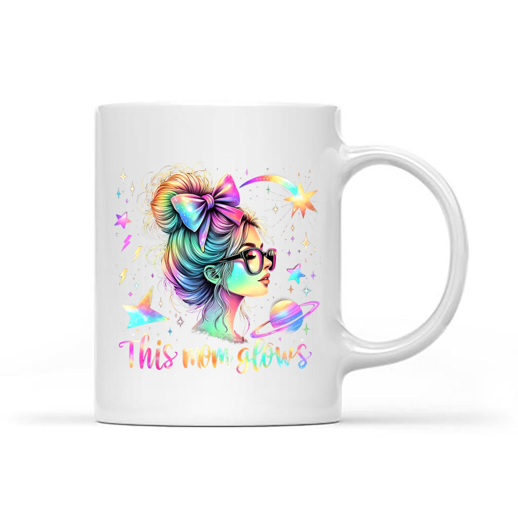 This Mom Glows  Happy Mothers Day Tie Dye Mom 80's Mug