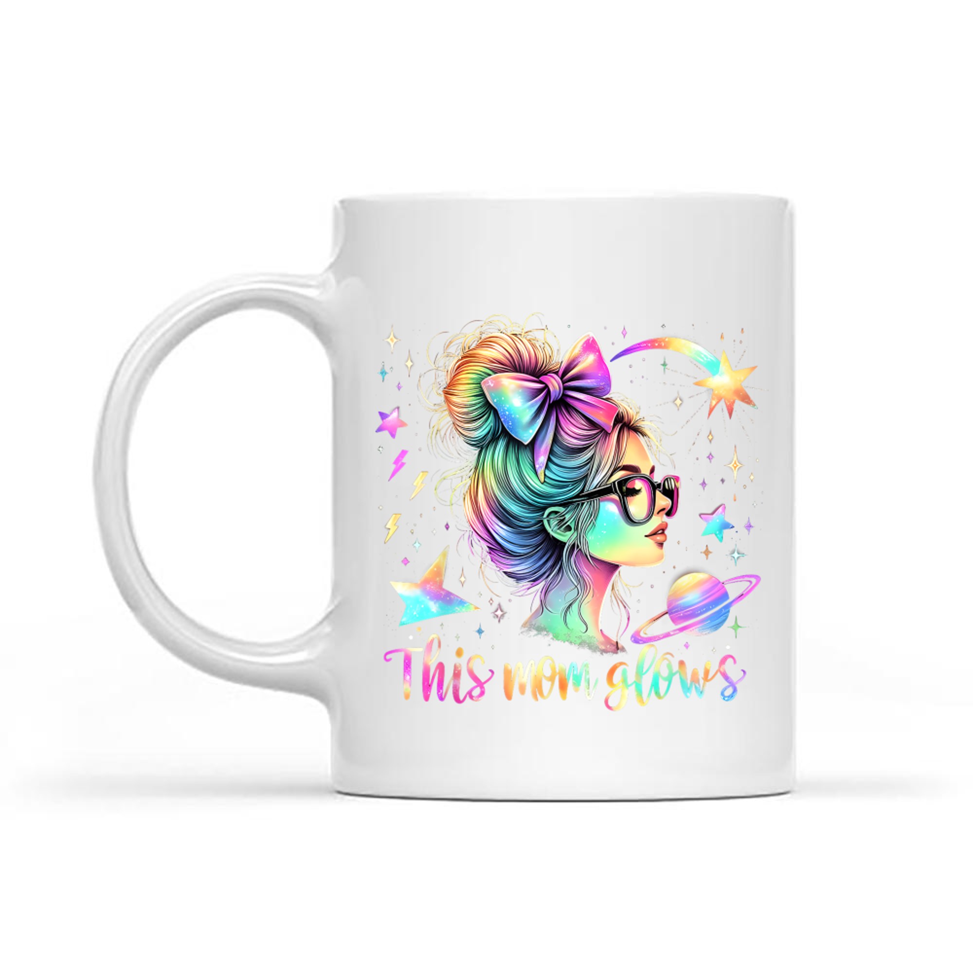 This Mom Glows  Happy Mothers Day Tie Dye Mom 80's Mug