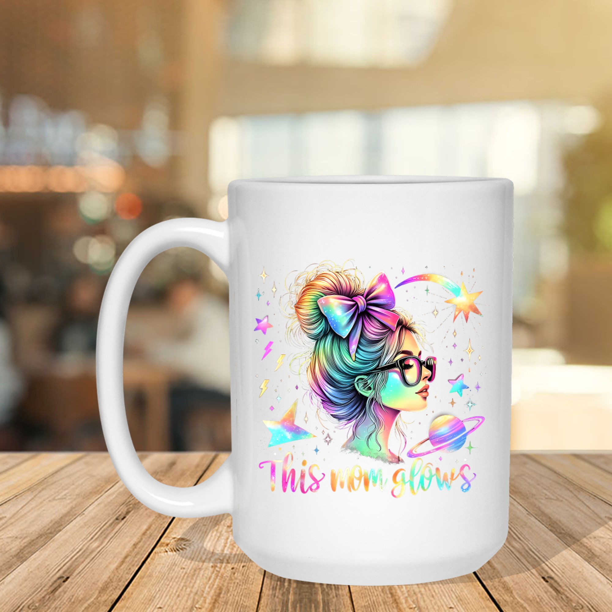 This Mom Glows  Happy Mothers Day Tie Dye Mom 80's Mug
