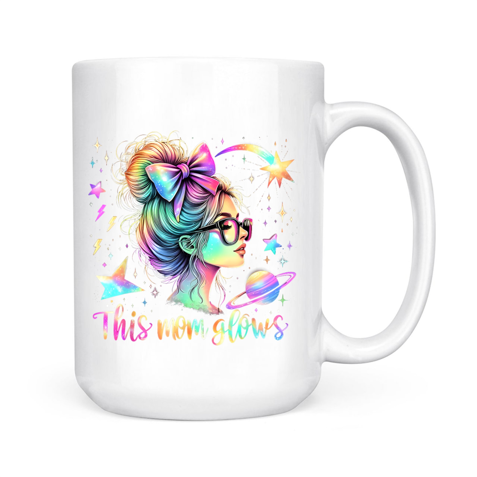 This Mom Glows  Happy Mothers Day Tie Dye Mom 80's Mug