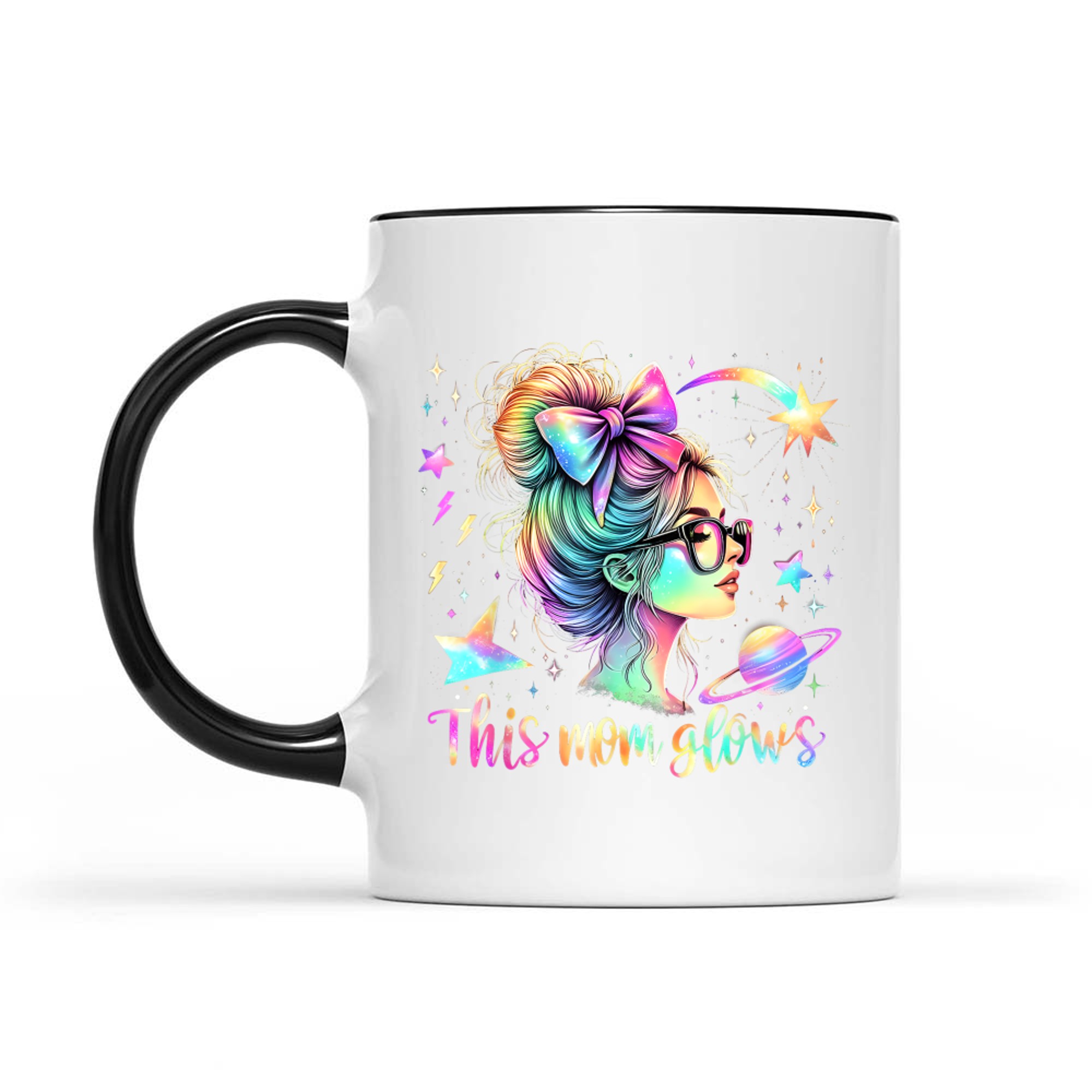 This Mom Glows  Happy Mothers Day Tie Dye Mom 80's Mug
