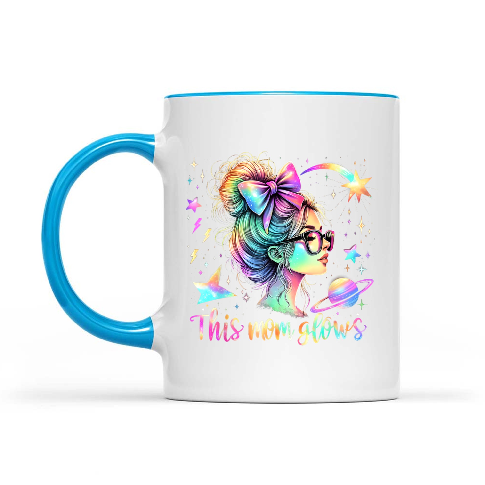 This Mom Glows  Happy Mothers Day Tie Dye Mom 80's Mug