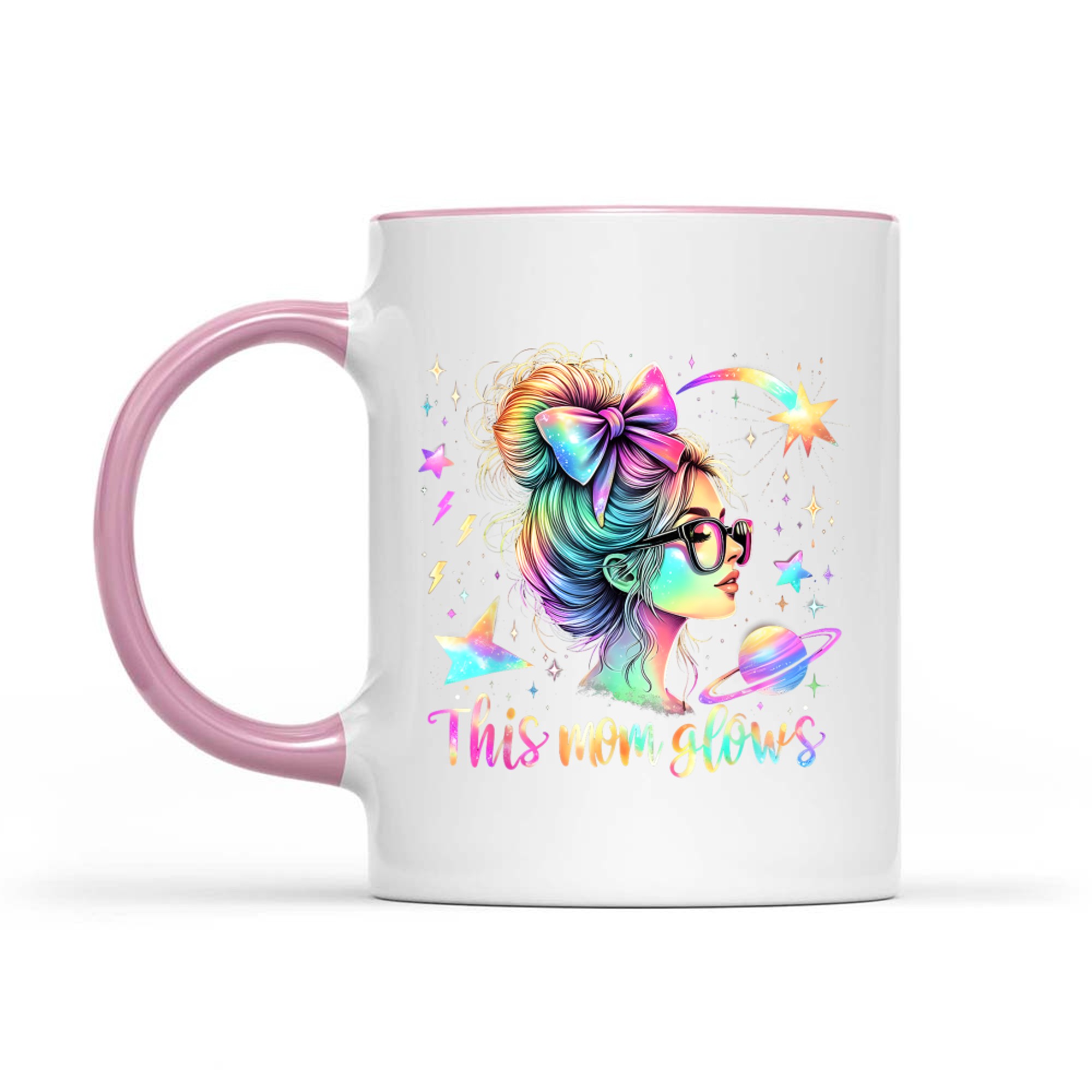 This Mom Glows  Happy Mothers Day Tie Dye Mom 80's Mug