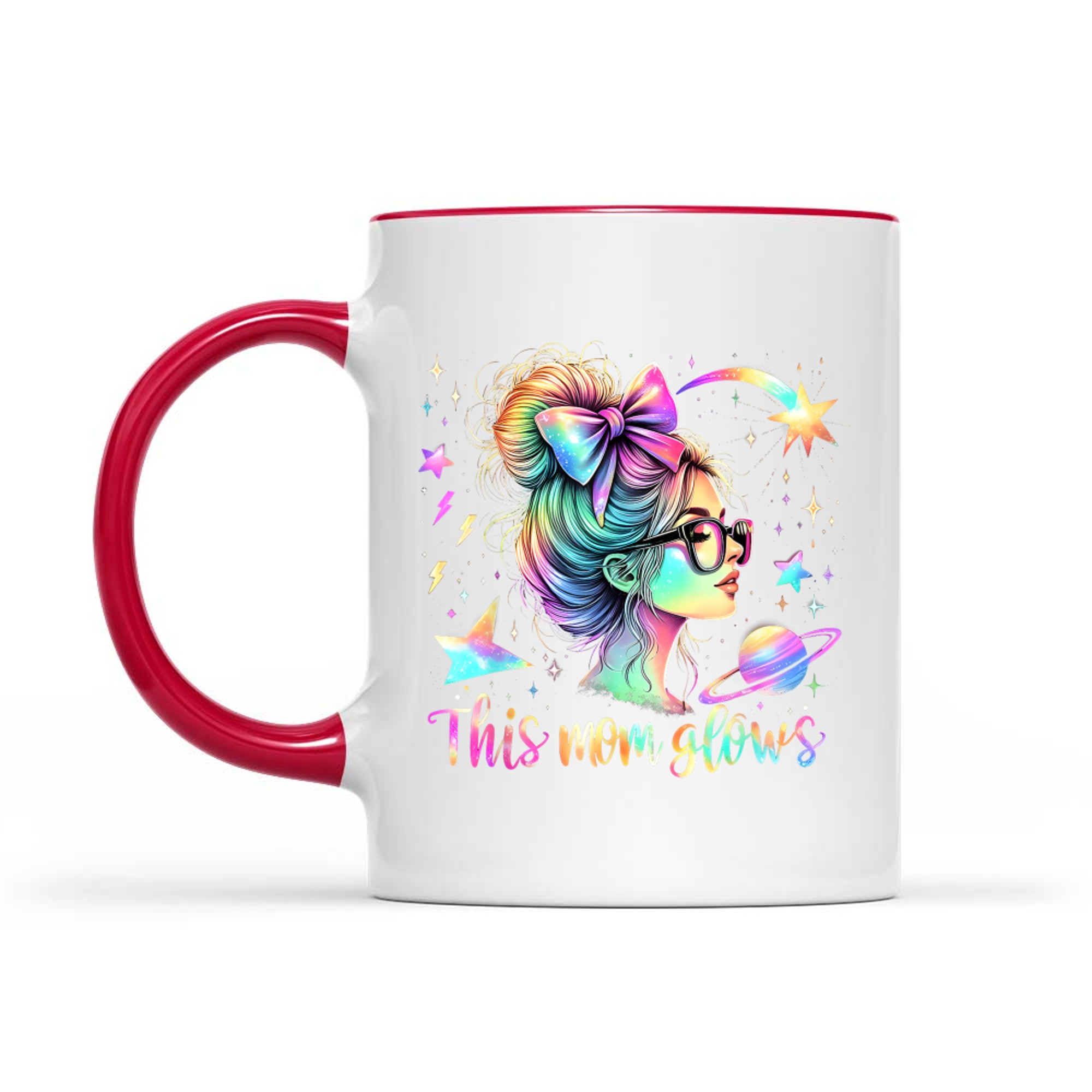 This Mom Glows  Happy Mothers Day Tie Dye Mom 80's Mug
