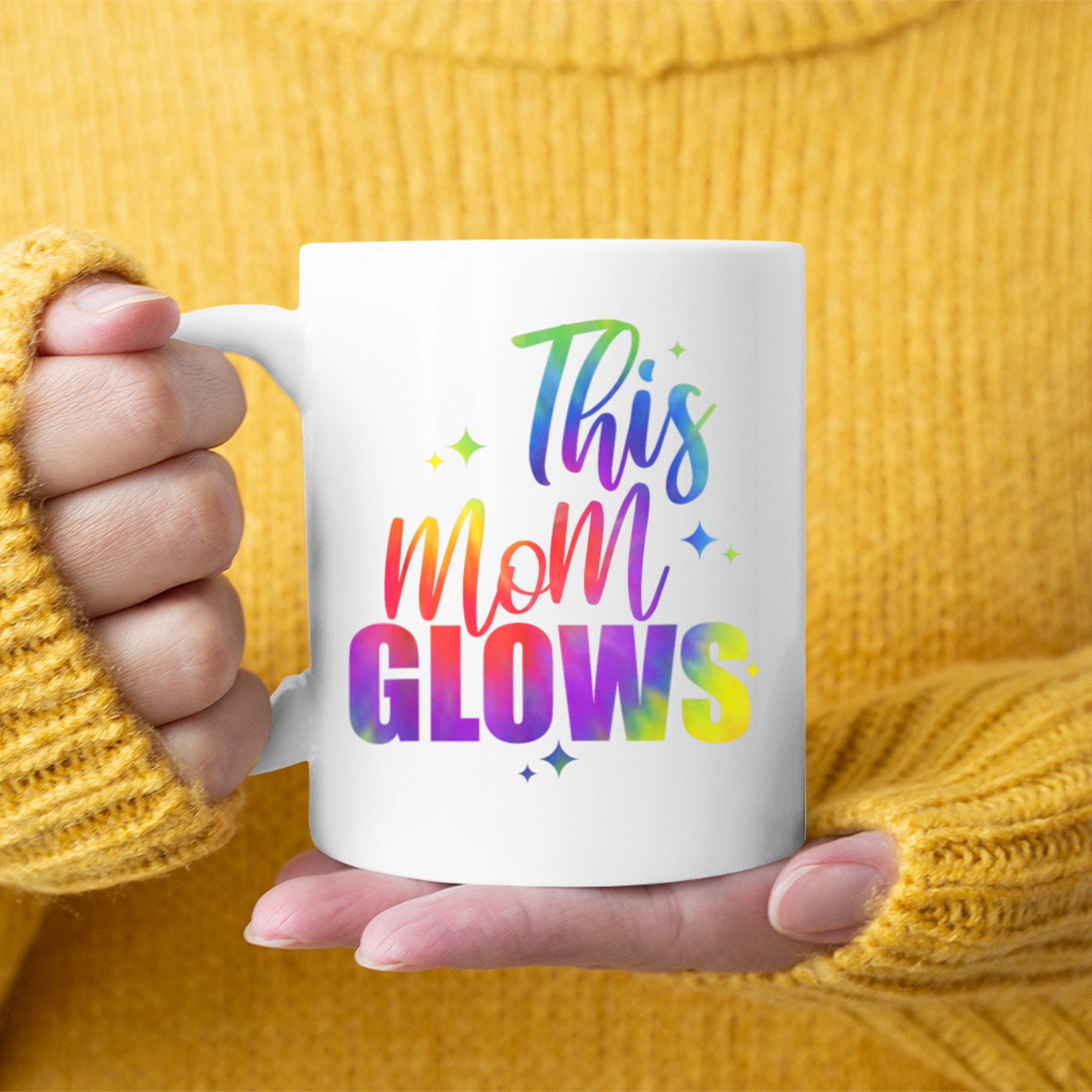 This Mom Glows Happy Mothers Day Tie Dye Mom Colors 80's Mug