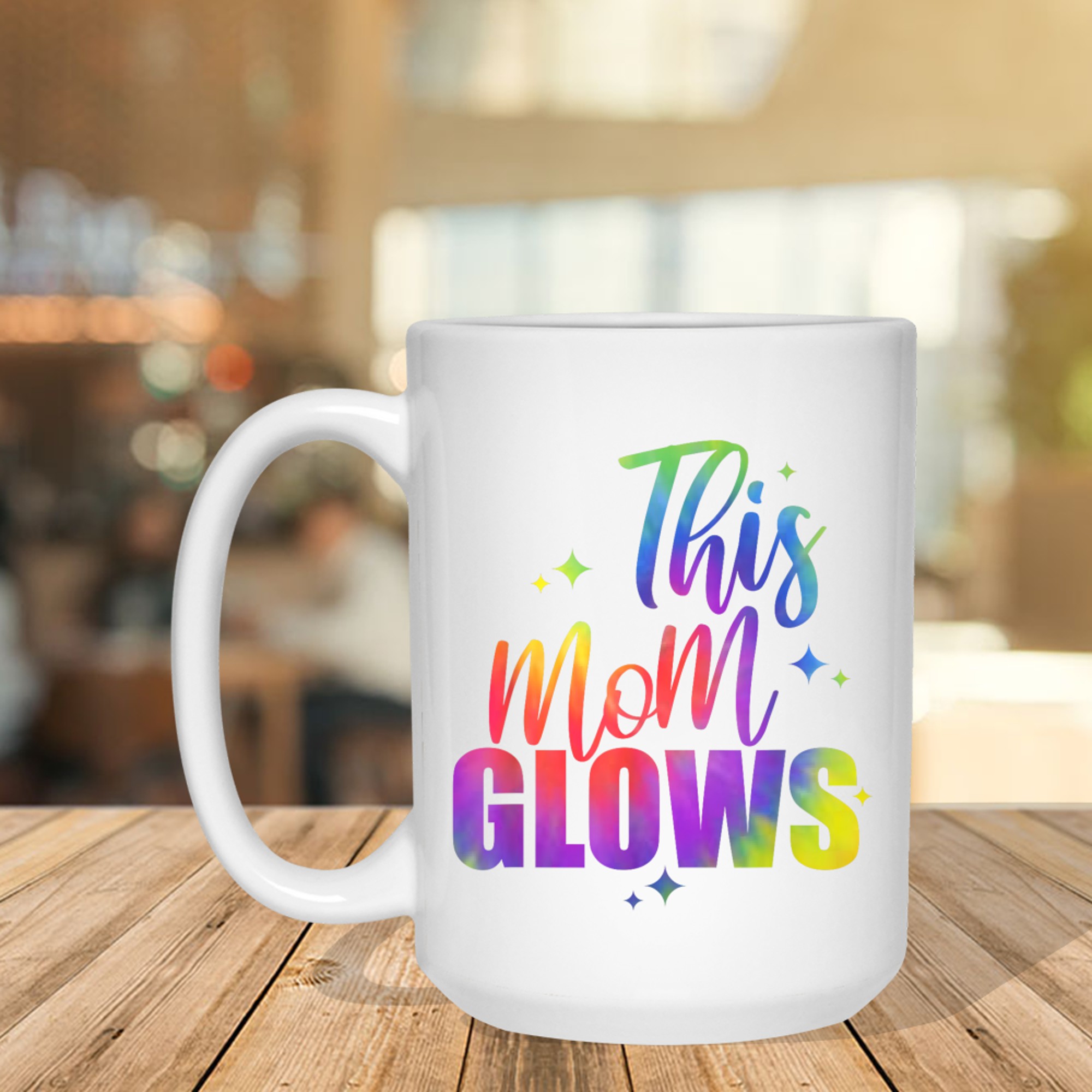This Mom Glows Happy Mothers Day Tie Dye Mom Colors 80's Mug