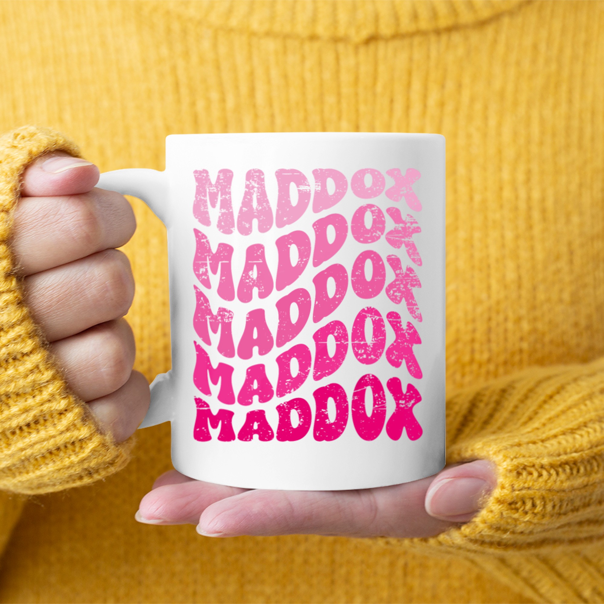 Vintage Bubble Letter Maddox 70s Style Custom Name Mug