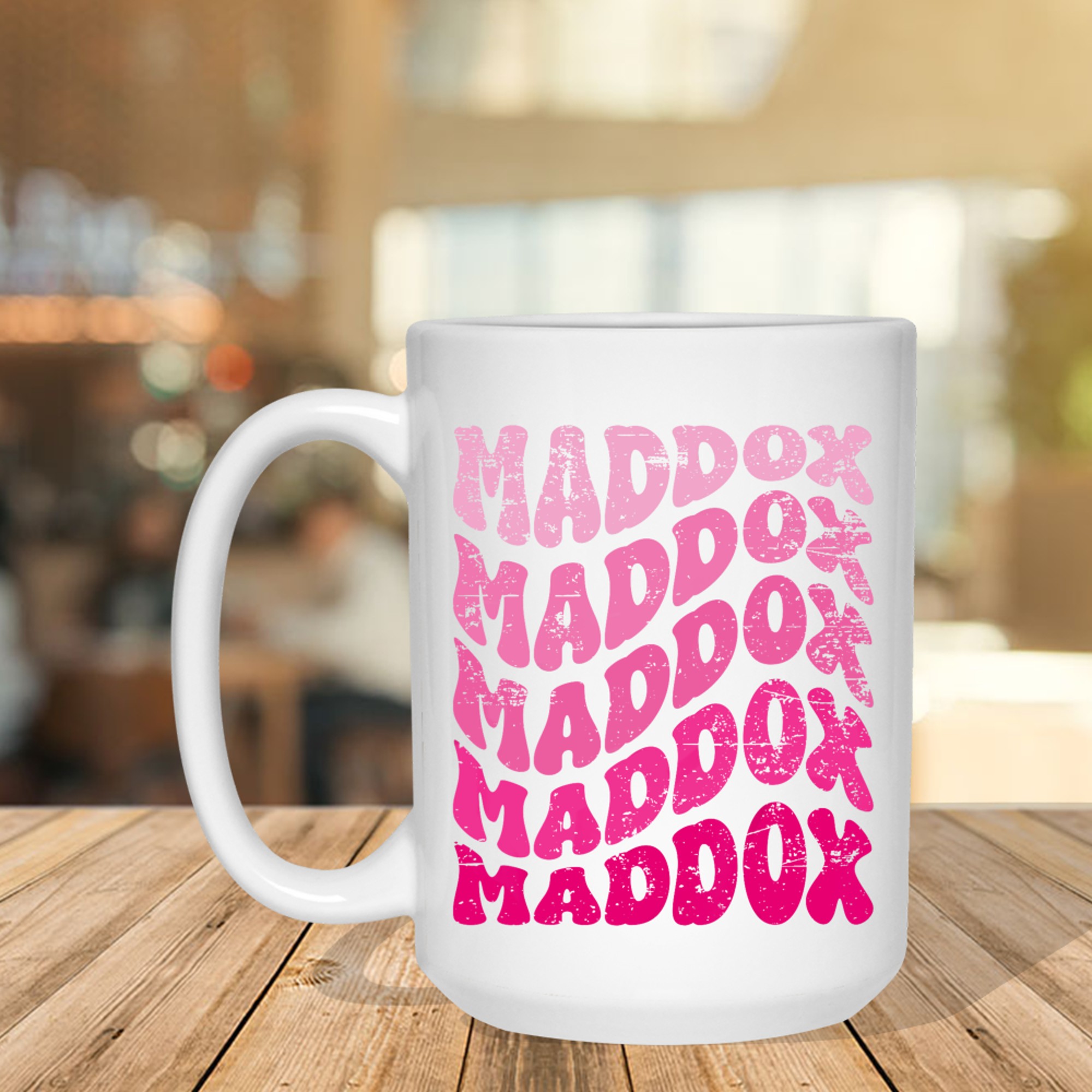 Vintage Bubble Letter Maddox 70s Style Custom Name Mug