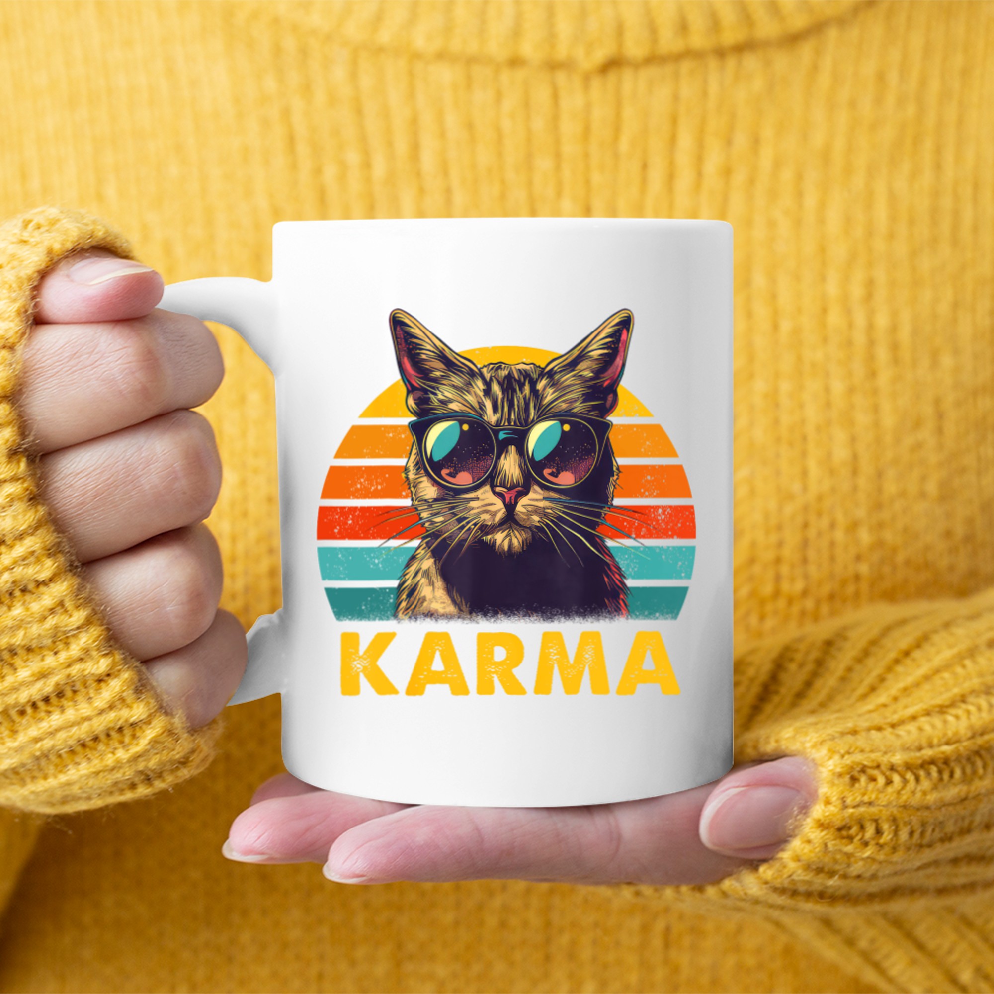 Vintage Karma Cat Sunglasses Retro Sunset Cool Animal Art Mug