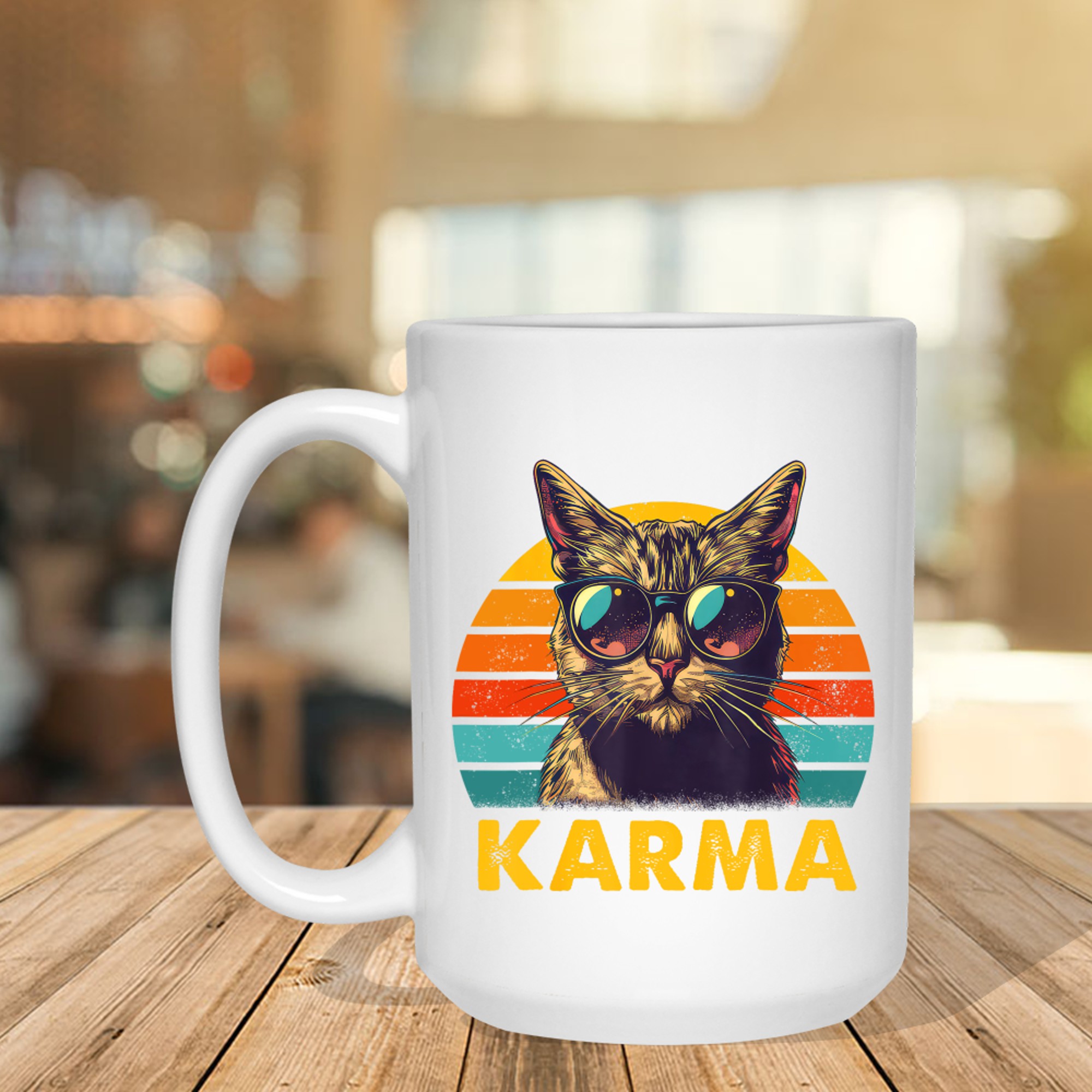 Vintage Karma Cat Sunglasses Retro Sunset Cool Animal Art Mug