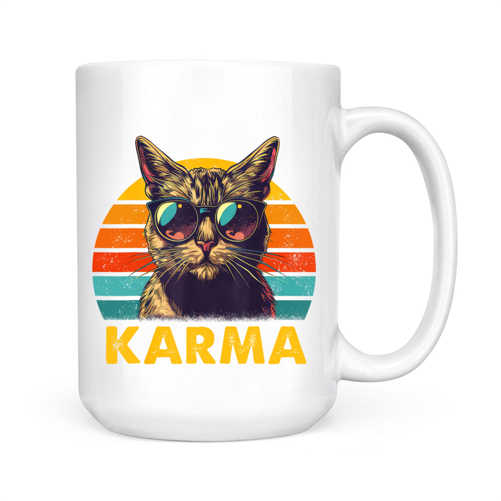 Vintage Karma Cat Sunglasses Retro Sunset Cool Animal Art Mug