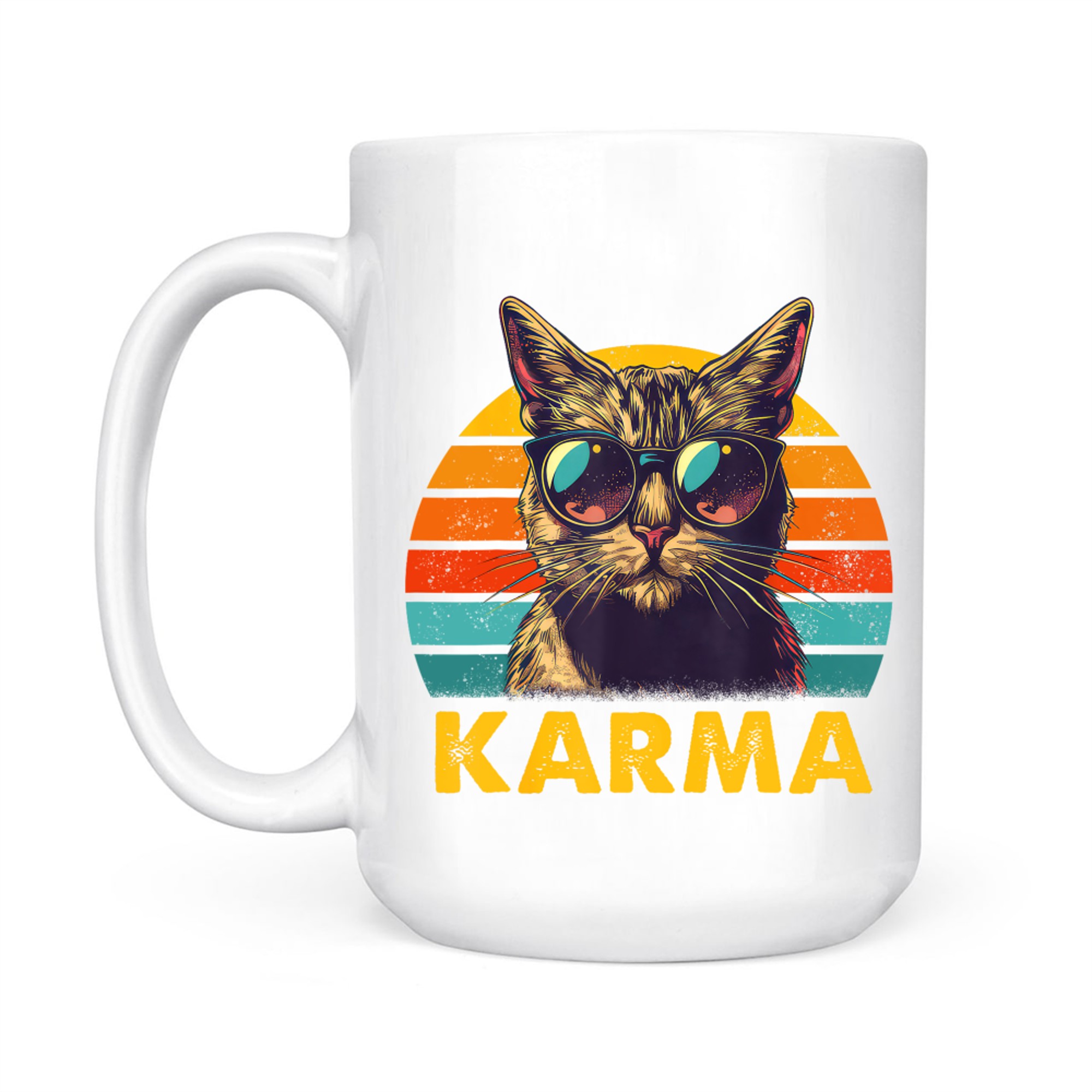 Vintage Karma Cat Sunglasses Retro Sunset Cool Animal Art Mug