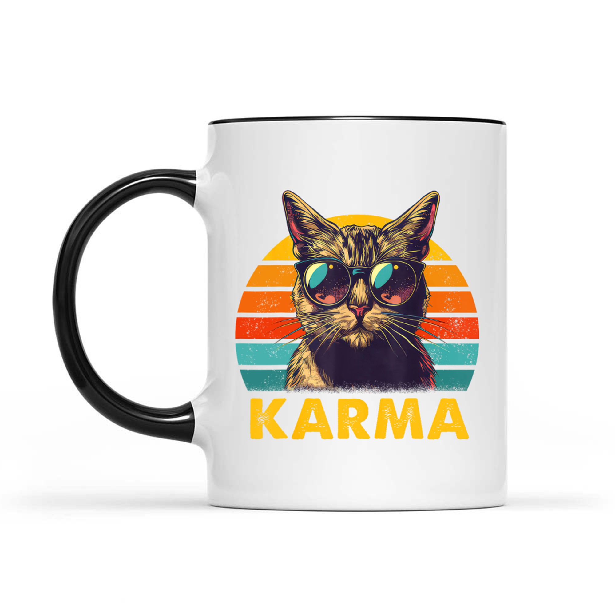 Vintage Karma Cat Sunglasses Retro Sunset Cool Animal Art Mug