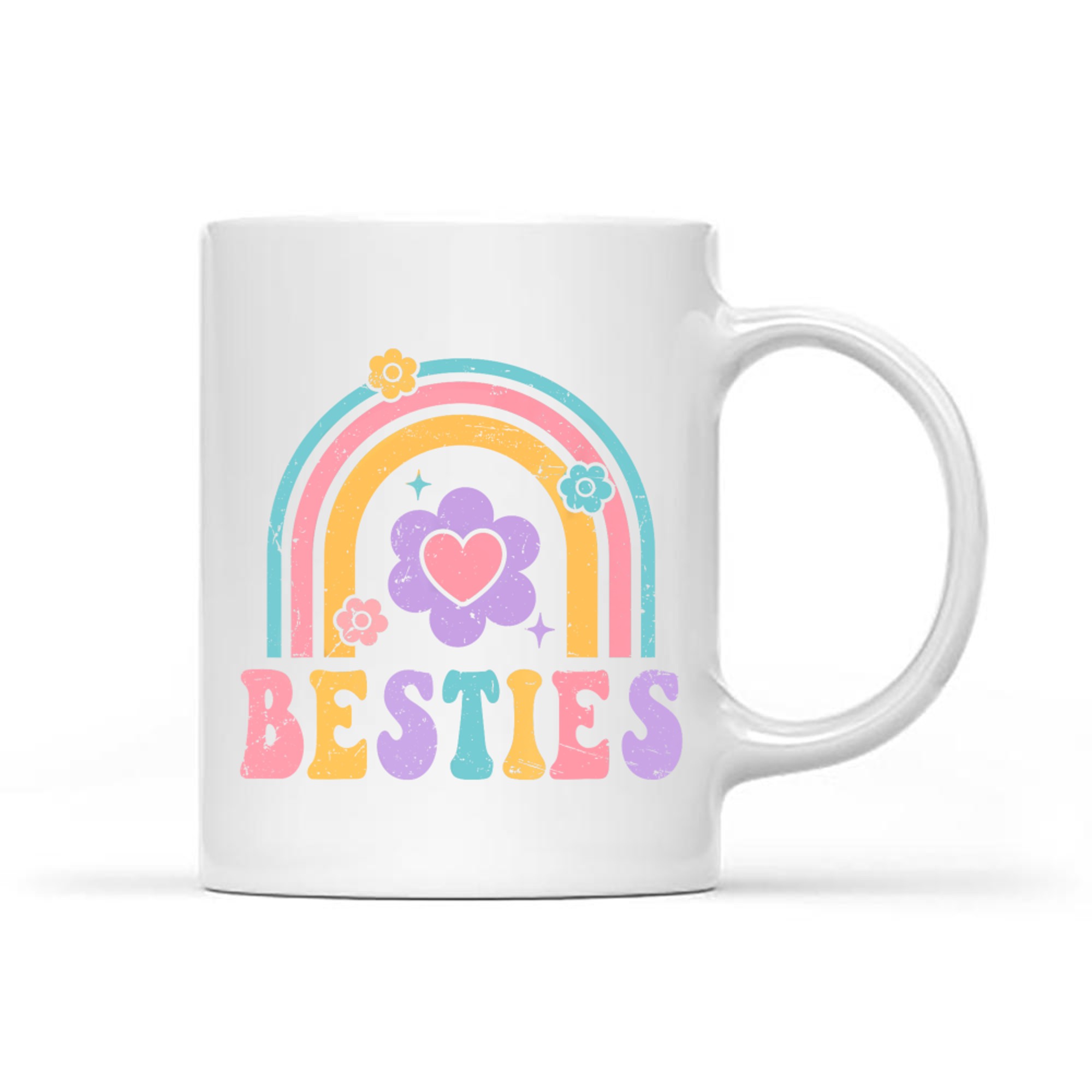 Besties Cute Heart Flower Rainbow Design Best Friends BFF Mug