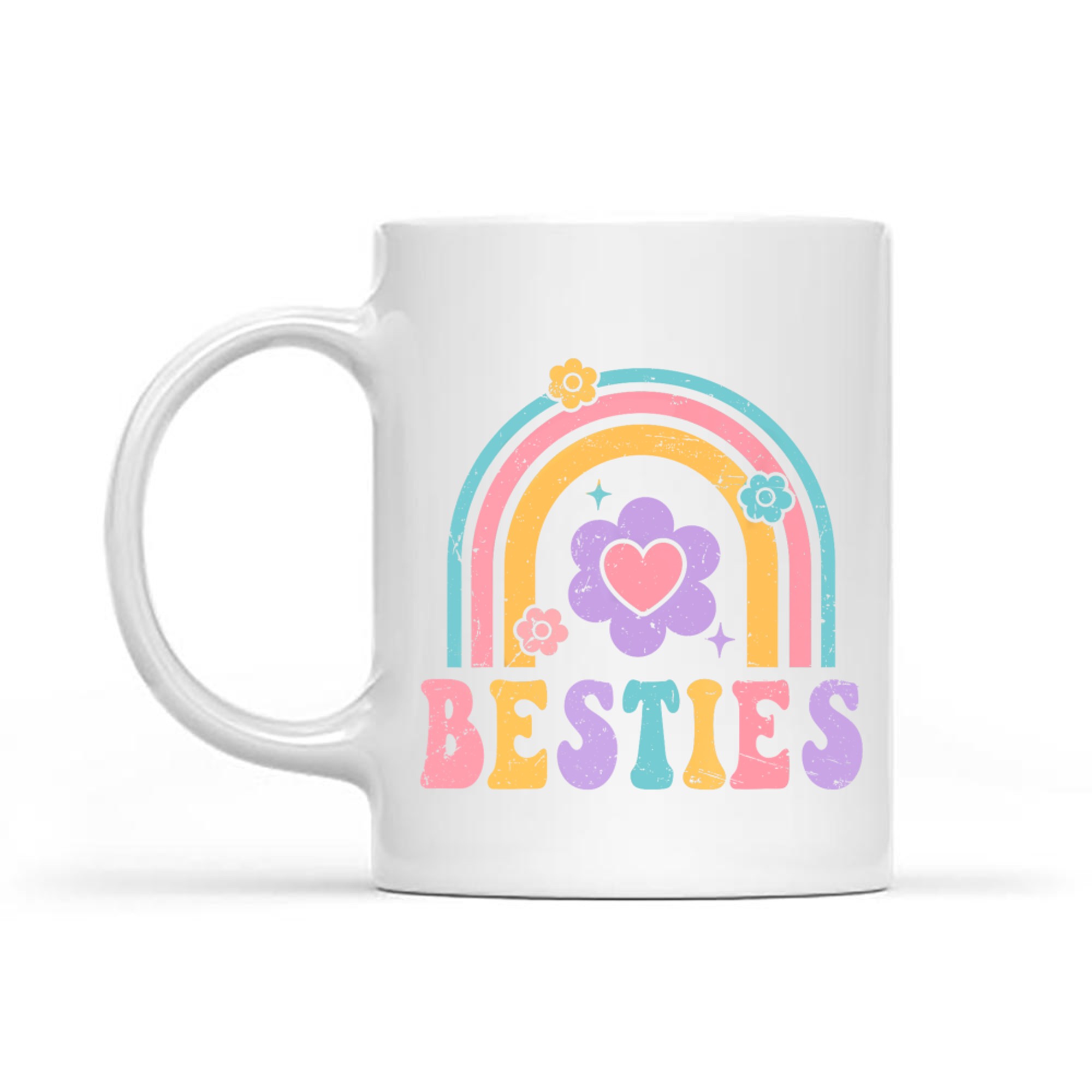 Besties Cute Heart Flower Rainbow Design Best Friends BFF Mug