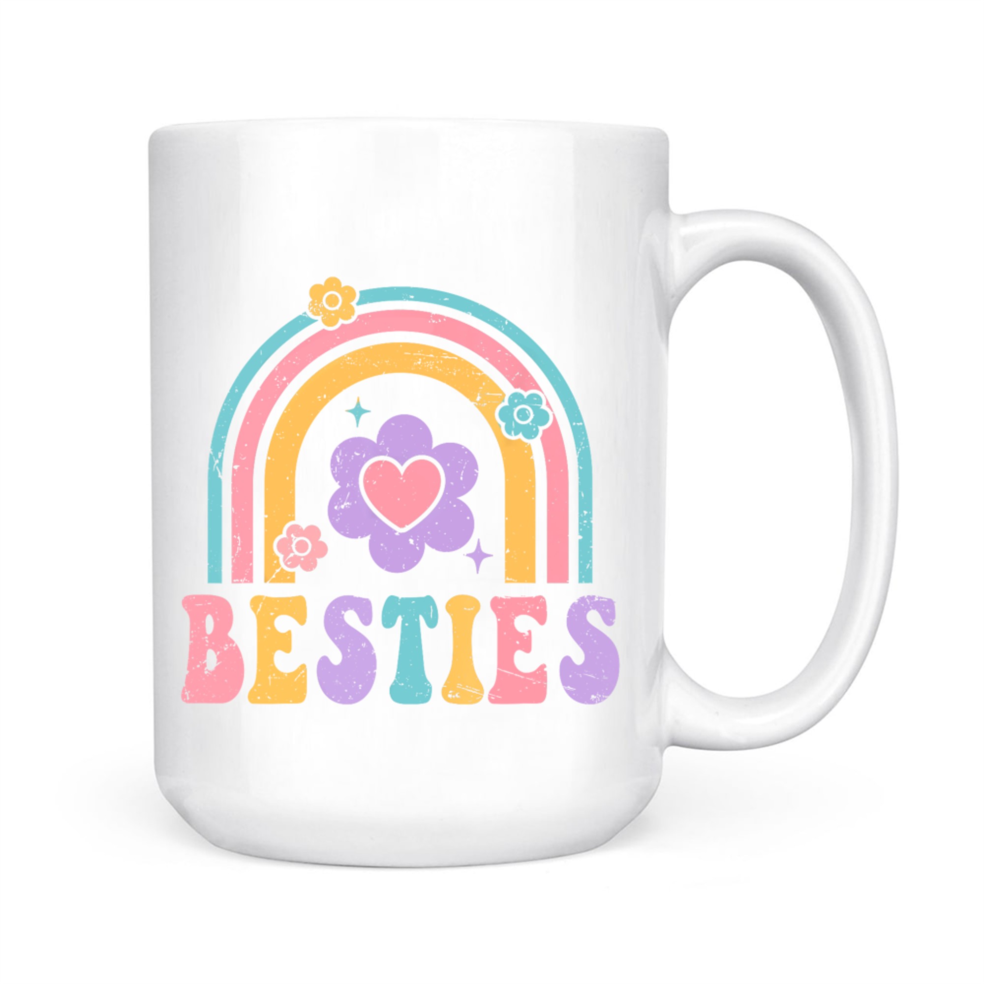Besties Cute Heart Flower Rainbow Design Best Friends BFF Mug