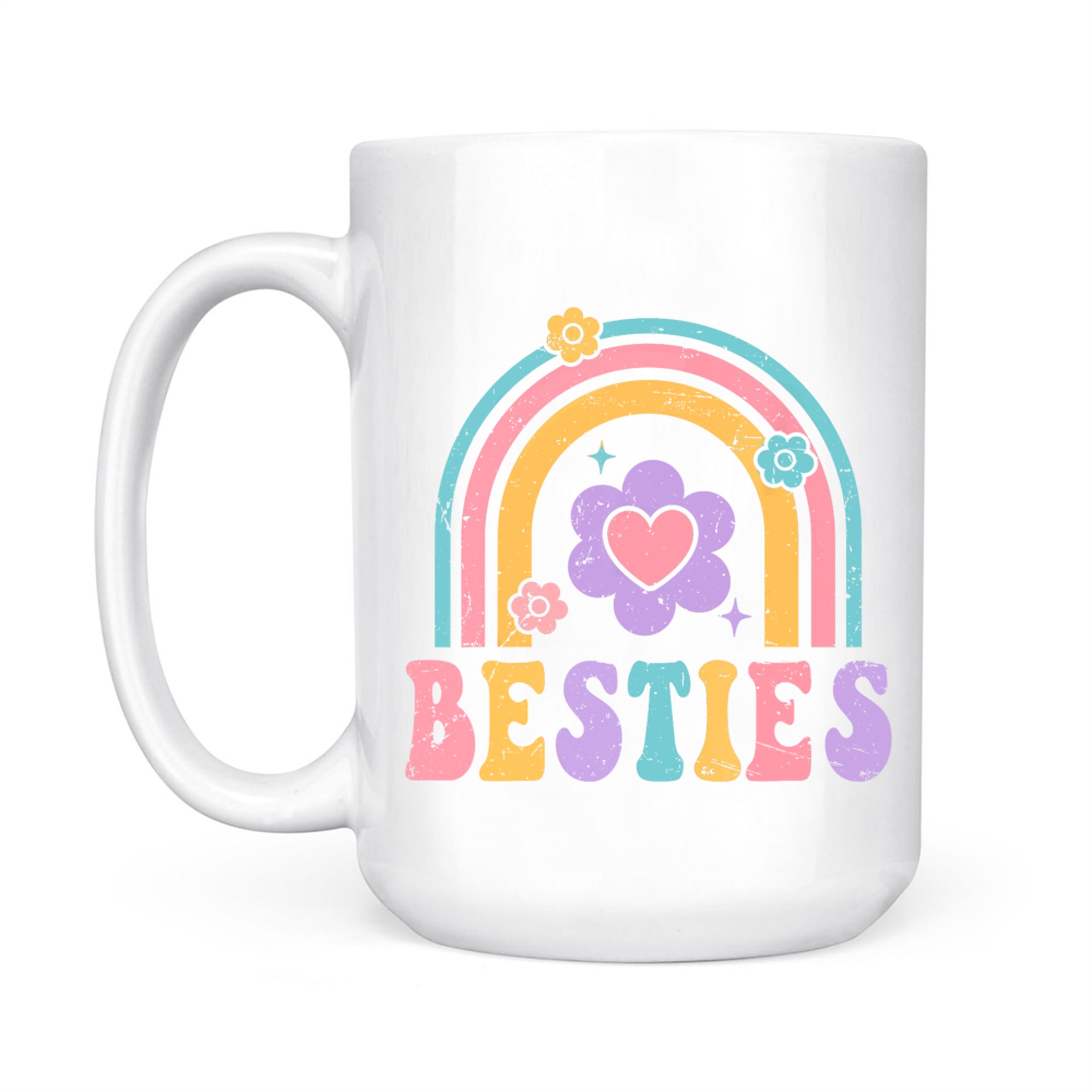 Besties Cute Heart Flower Rainbow Design Best Friends BFF Mug