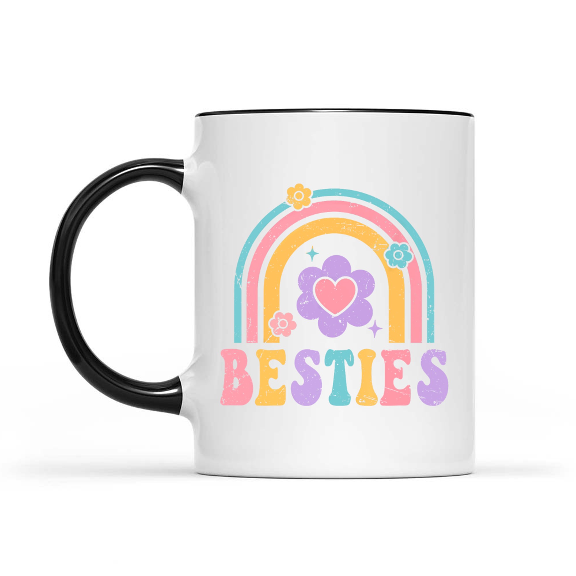 Besties Cute Heart Flower Rainbow Design Best Friends BFF Mug