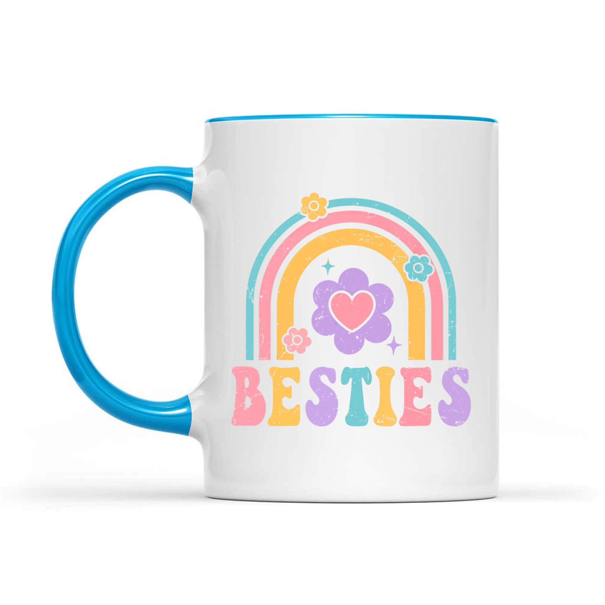 Besties Cute Heart Flower Rainbow Design Best Friends BFF Mug