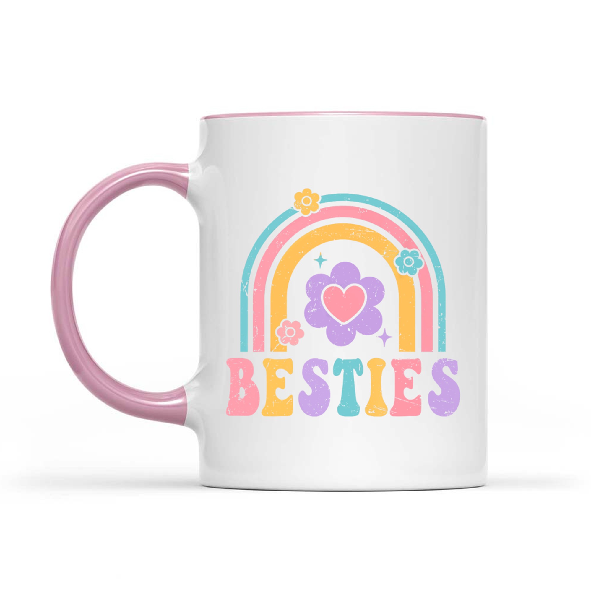 Besties Cute Heart Flower Rainbow Design Best Friends BFF Mug