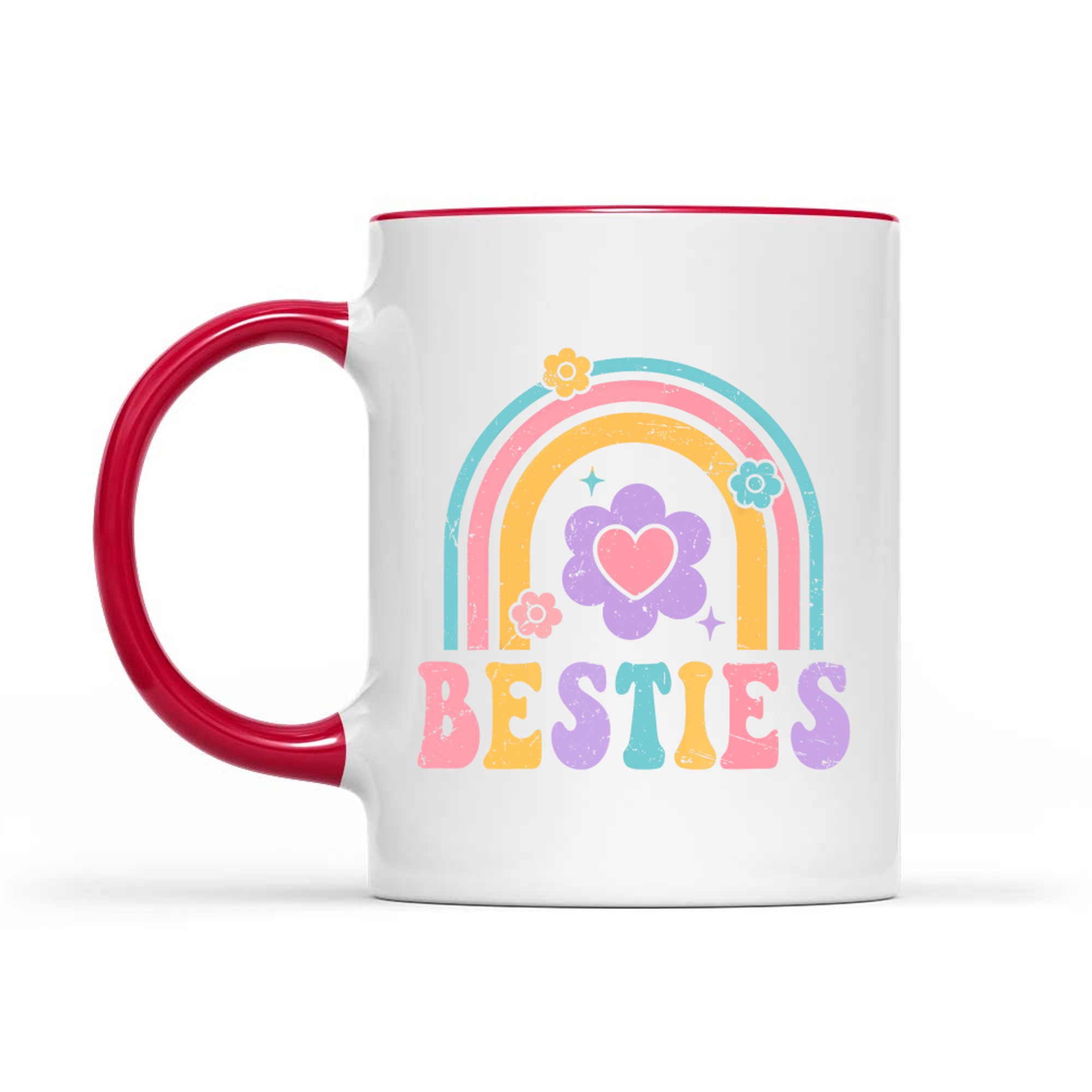 Besties Cute Heart Flower Rainbow Design Best Friends BFF Mug