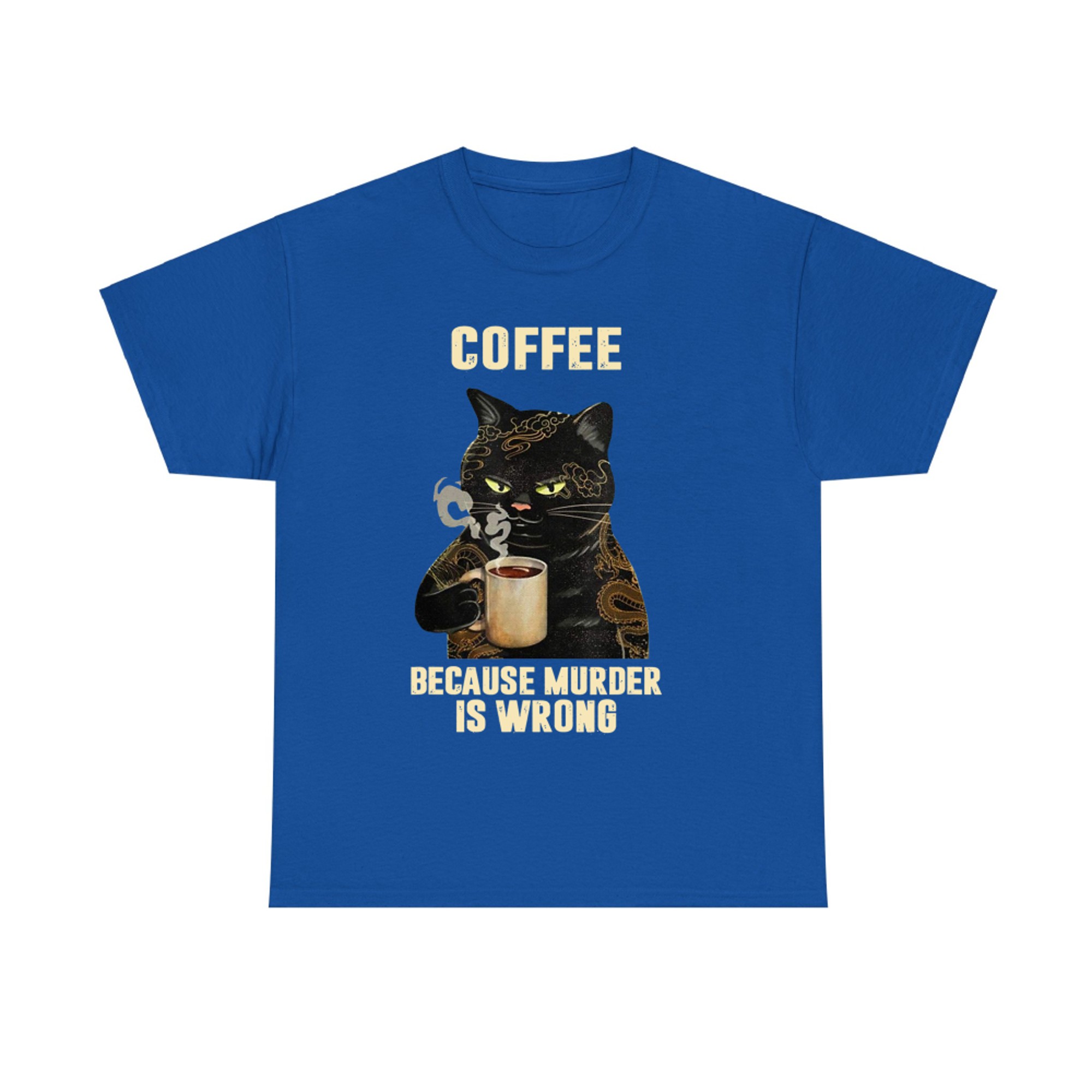 Black Cat Drinking Coffee Because Murder Is Wrong Vintage T-Shirt