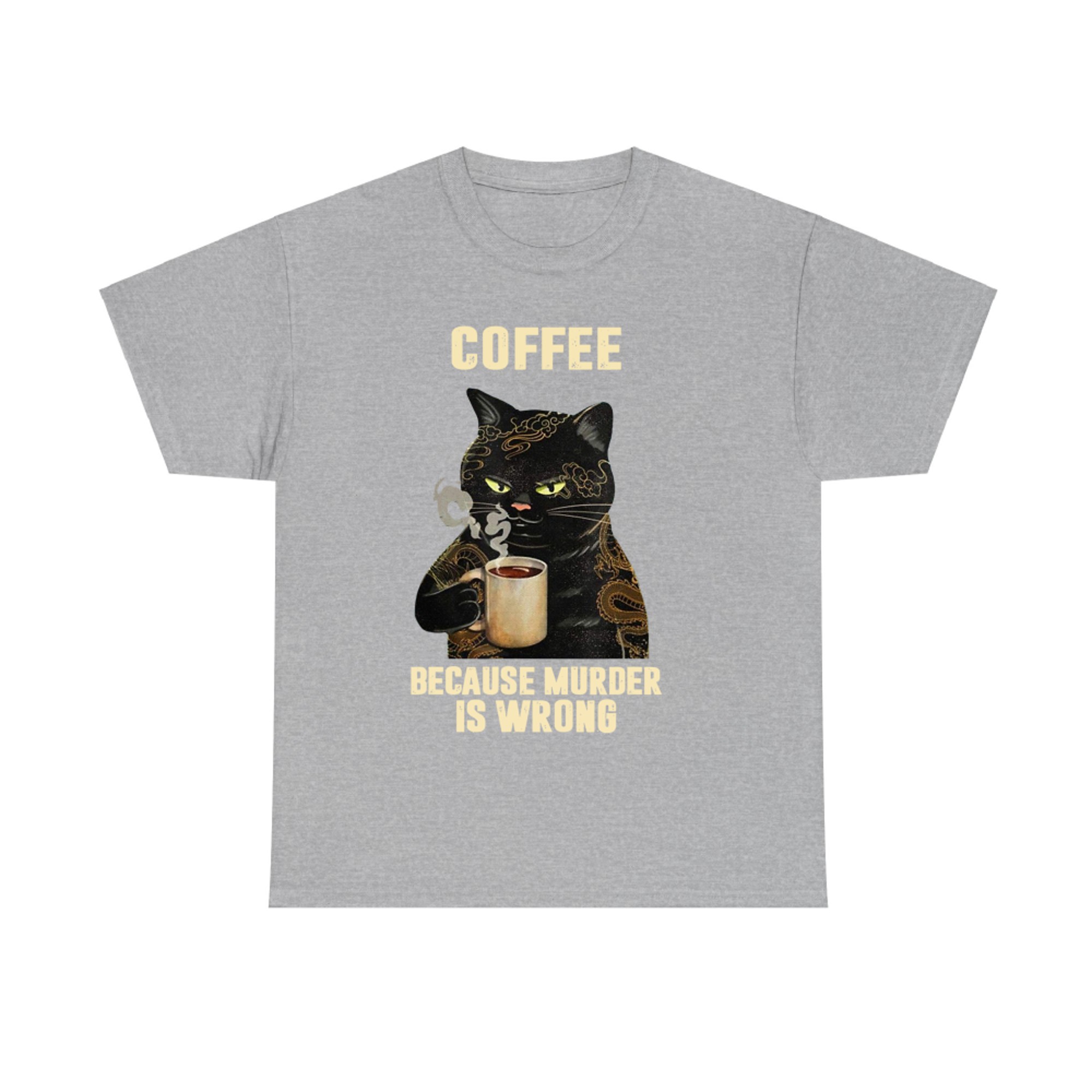 Black Cat Drinking Coffee Because Murder Is Wrong Vintage T-Shirt