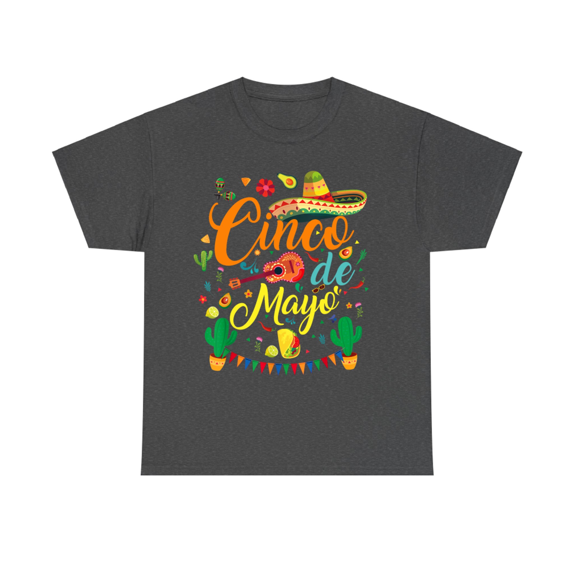 Cinco de Mayo Fiesta Design Colorful Mexican Party Elements Sombrero Guitar Tacos Cactus T-Shirt