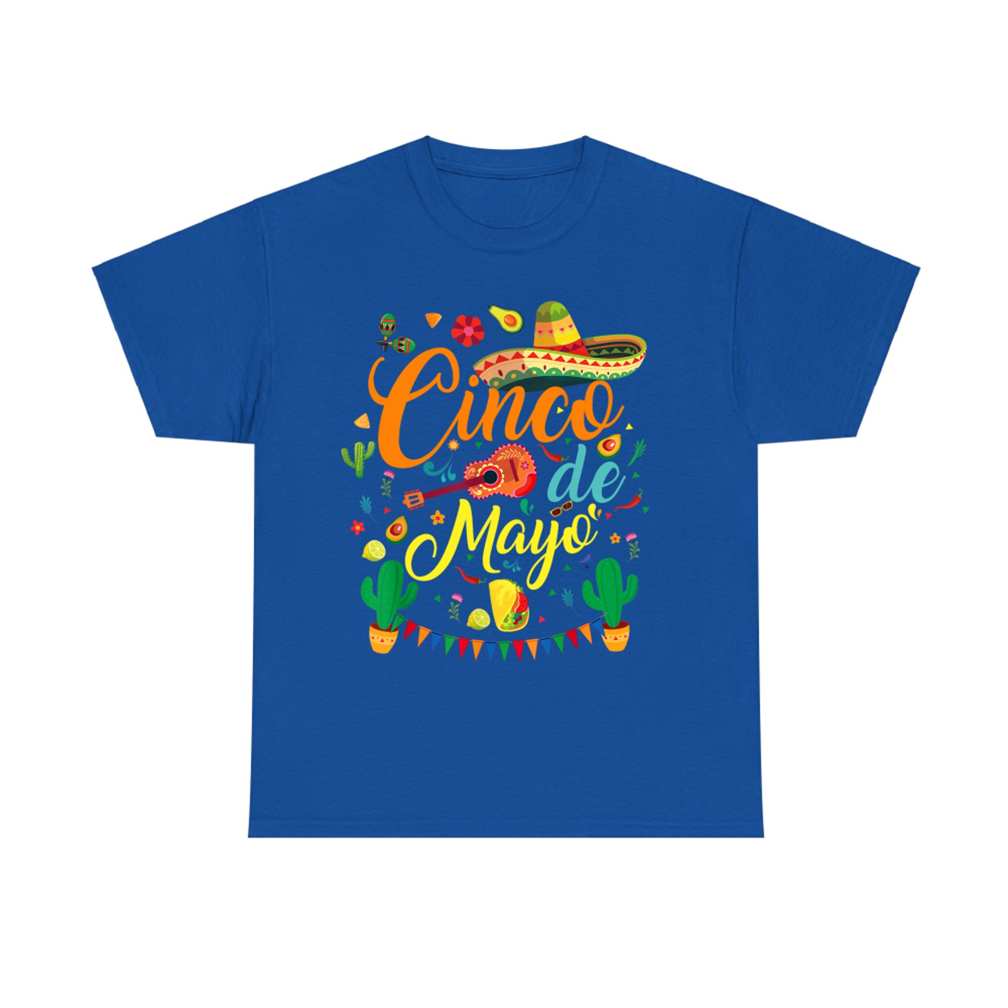 Cinco de Mayo Fiesta Design Colorful Mexican Party Elements Sombrero Guitar Tacos Cactus T-Shirt