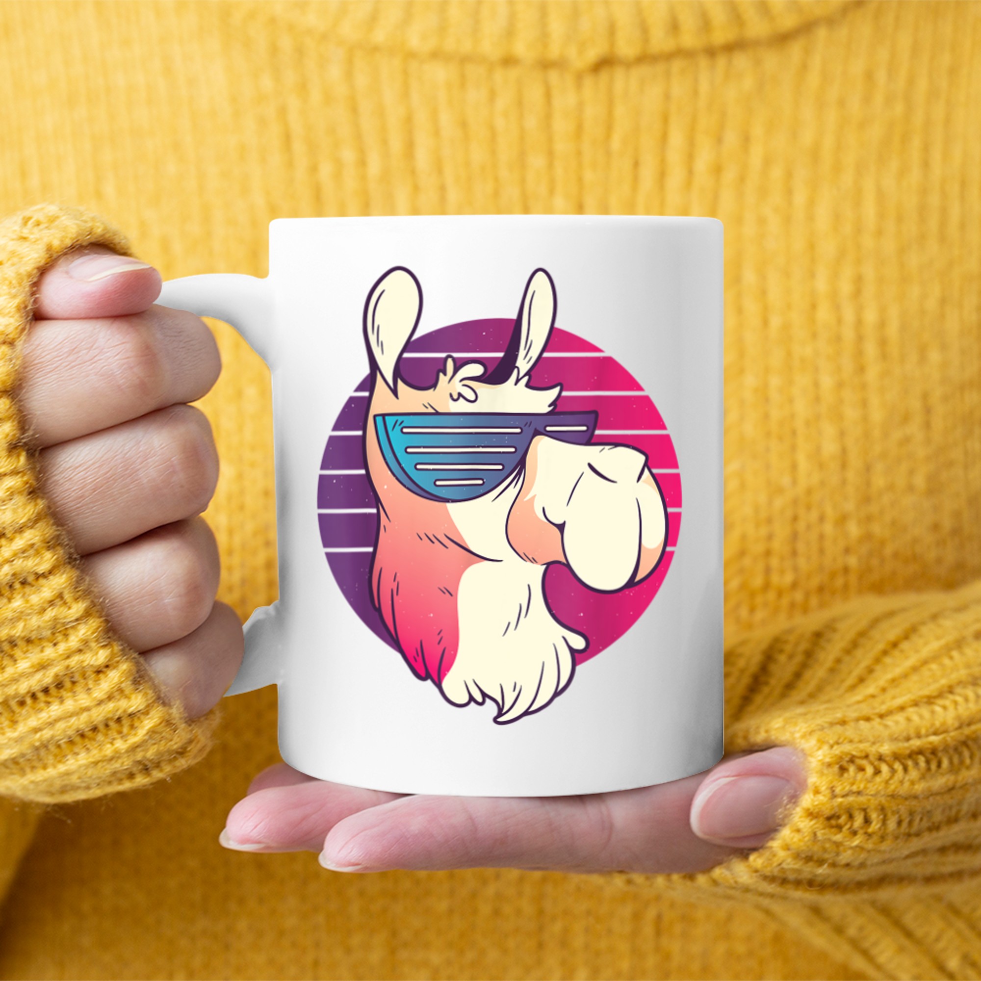 Cool Llama With Sunglasses 80s 90s Retro Nostalgia Mug