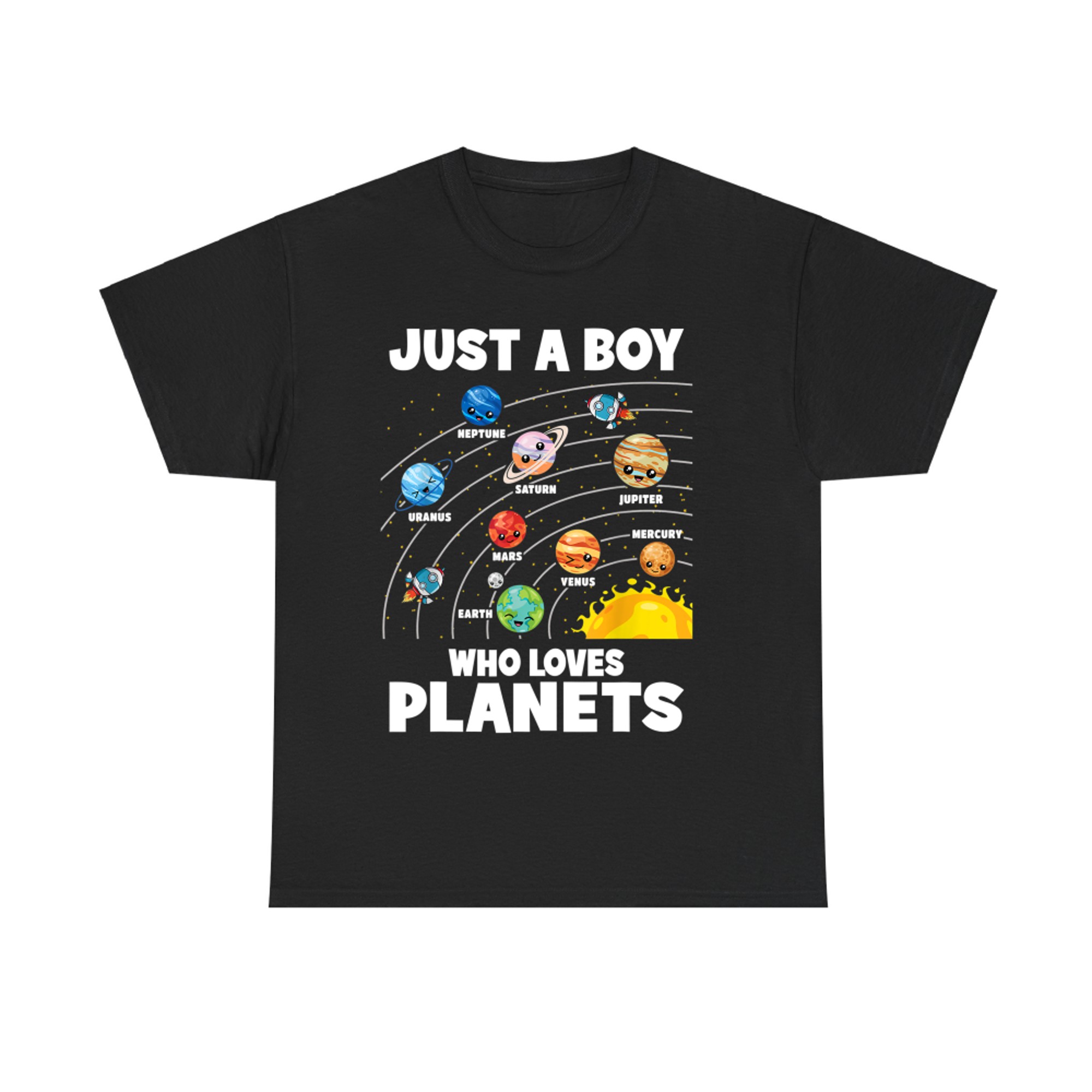 Cute Kawaii Solar System Planets Sun Space Lover Boy Design T-Shirt