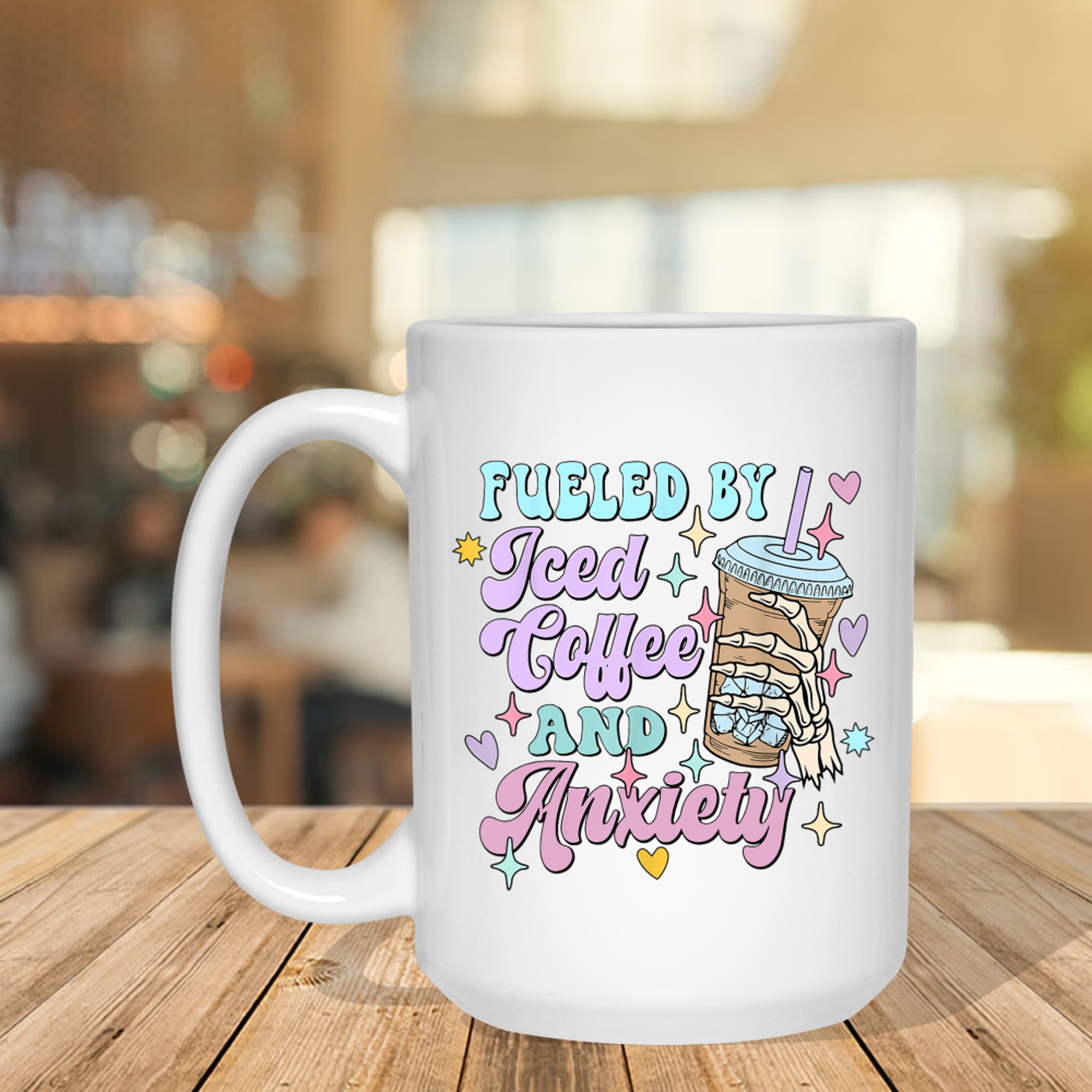 Fueled by Iced Coffee and Anxiety Funny Coffee Lover Mug