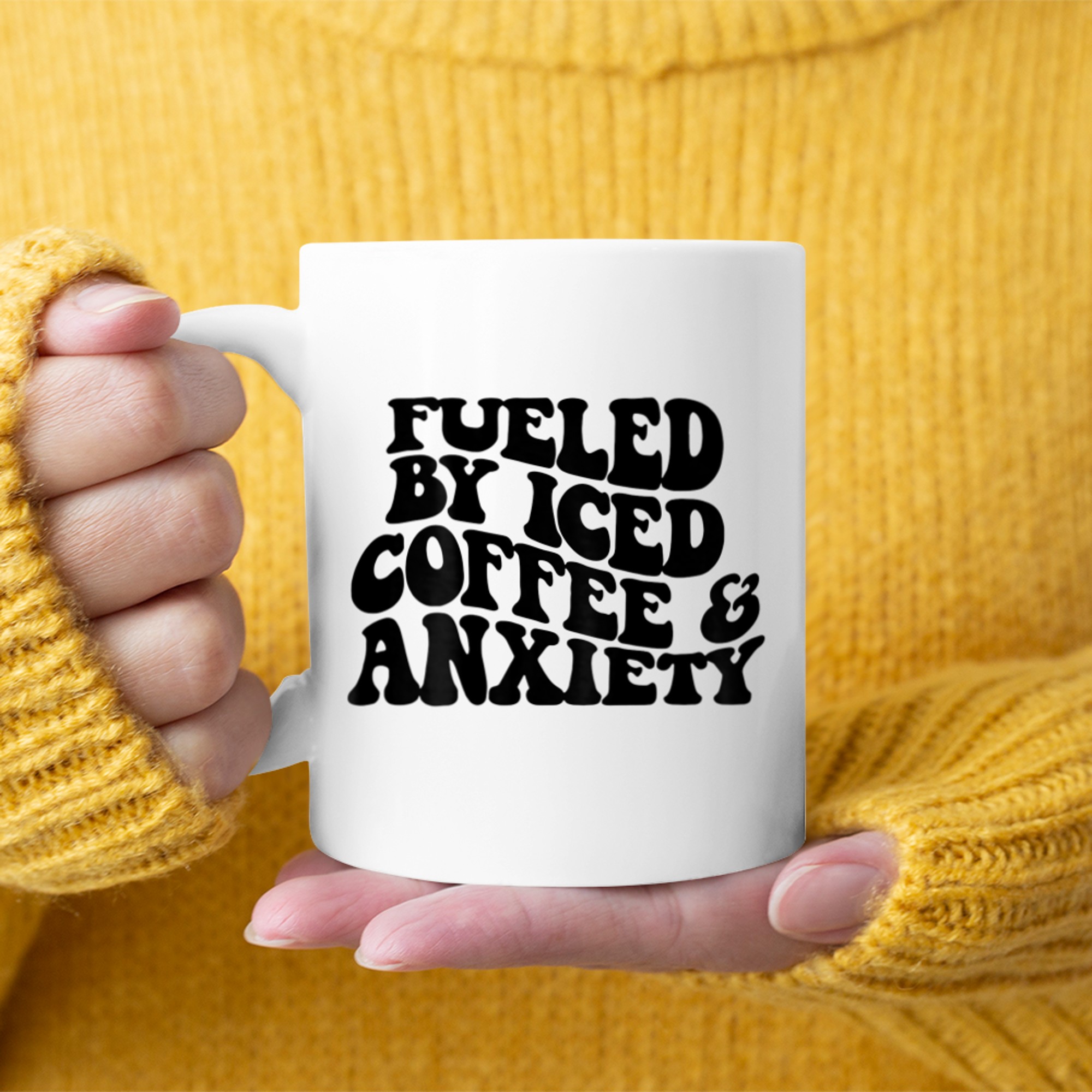 Fueled by Iced Coffee and Anxiety Retro Quote Funny Coffee Lover Mug
