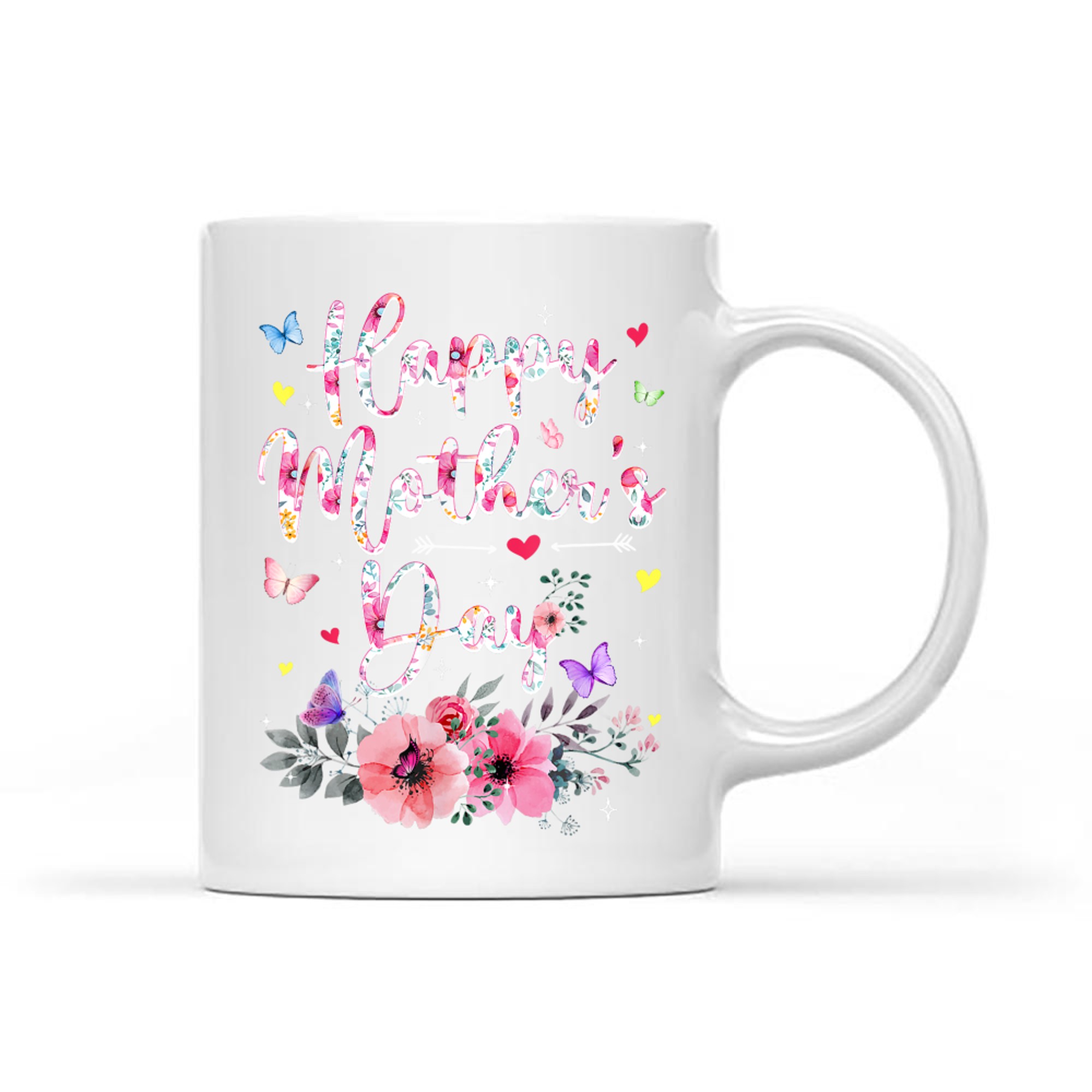 Happy Mother's Day With Floral Graphic Cute Mothers Day Mug