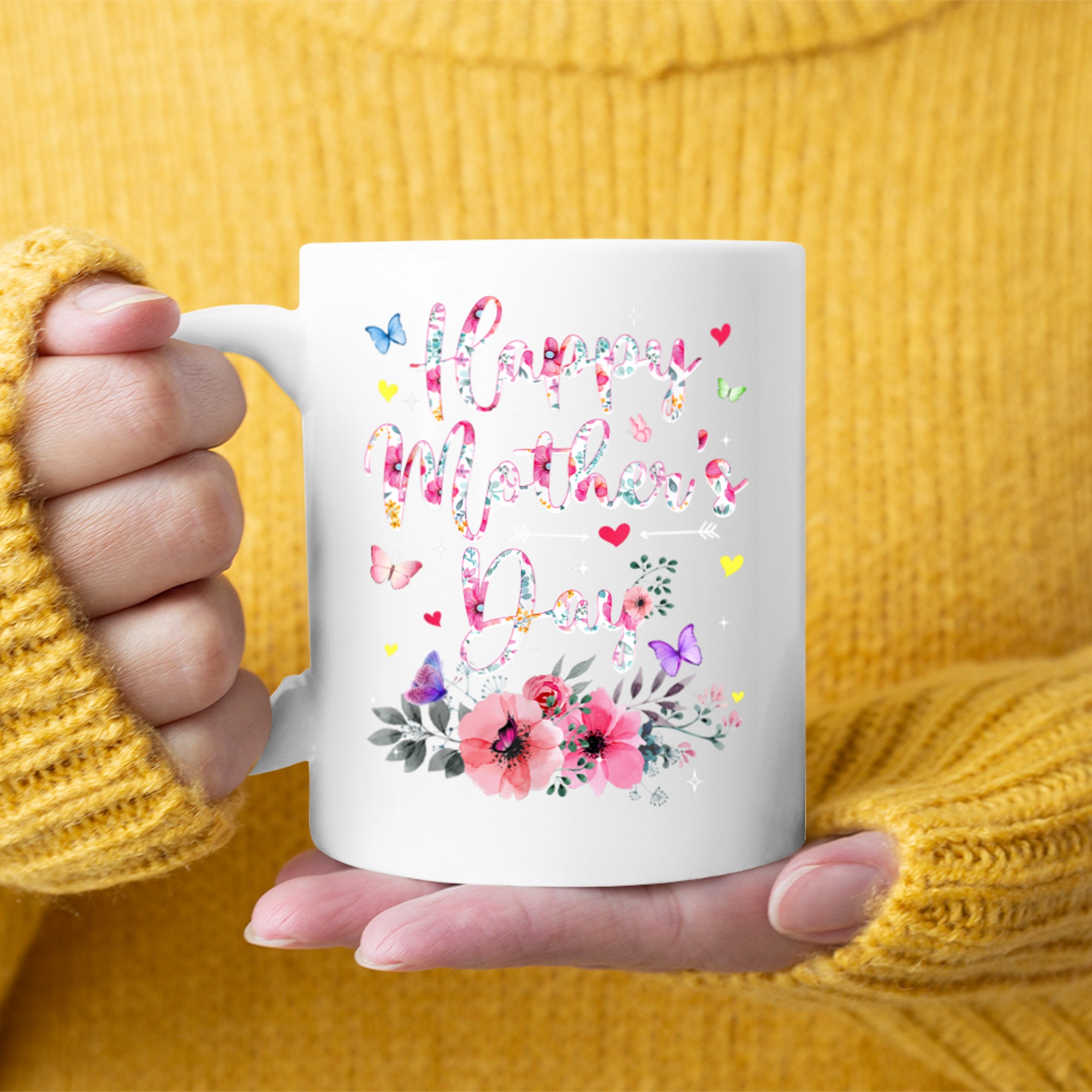 Happy Mother's Day With Floral Graphic Cute Mothers Day Mug