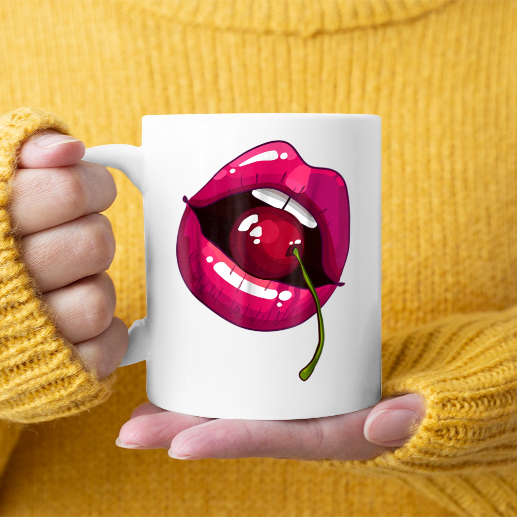 Rainbow Lips With A Cherry In The Mouth 80s Nostalgia Mug