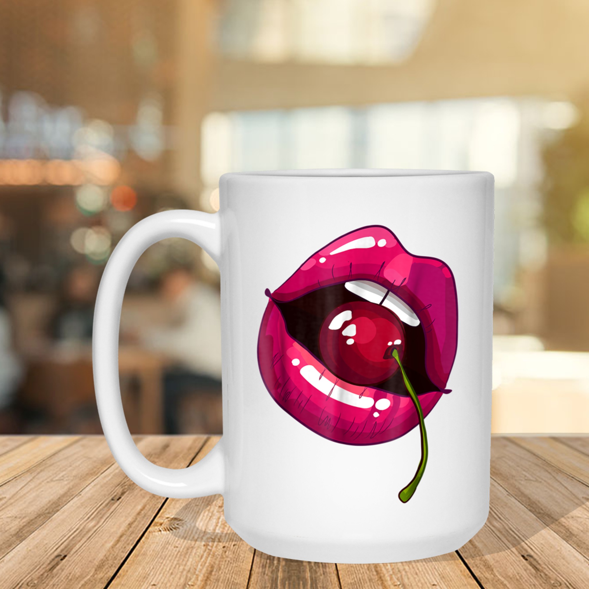 Rainbow Lips With A Cherry In The Mouth 80s Nostalgia Mug