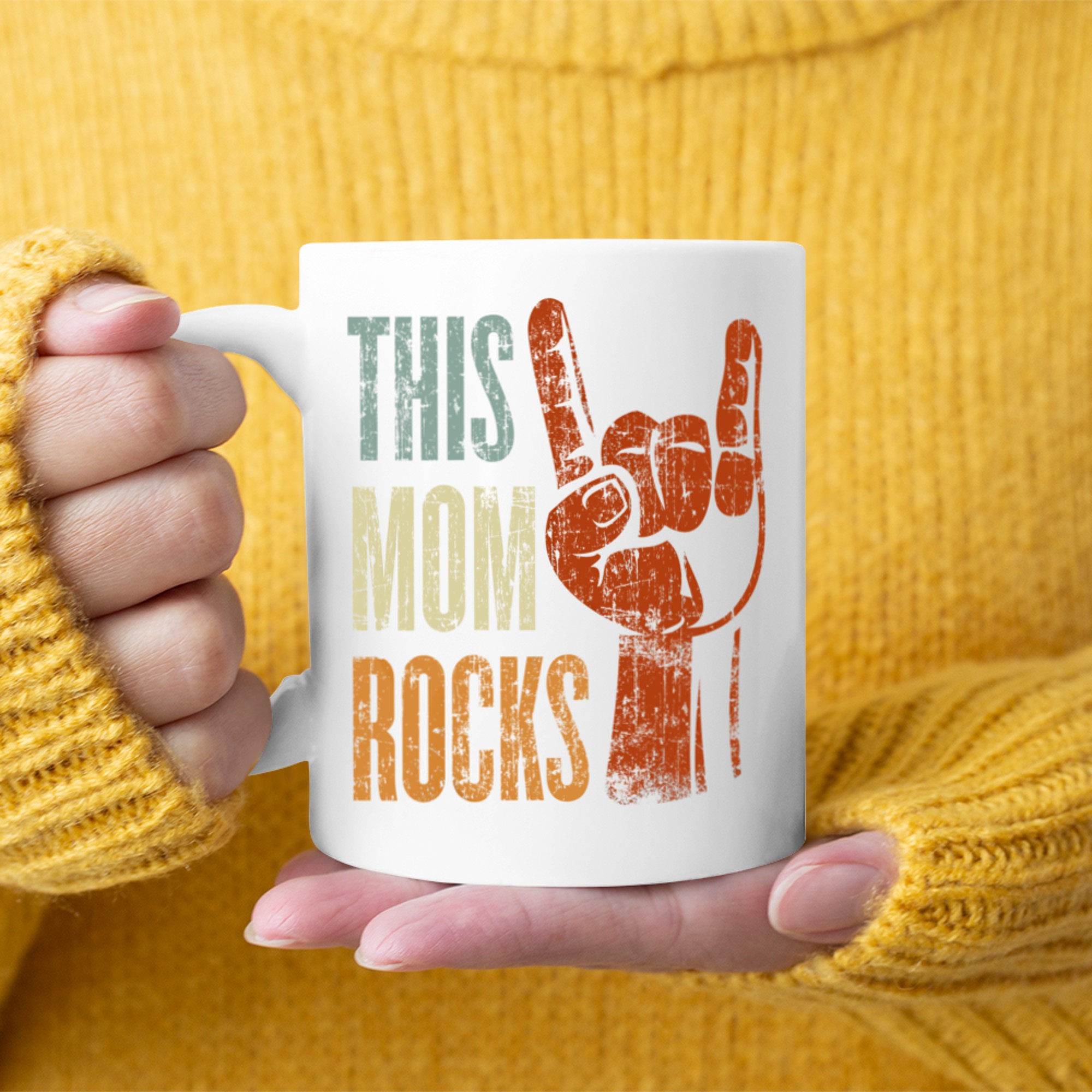 This Mom Rocks Rock & Roll Metal Hand Sign Mug