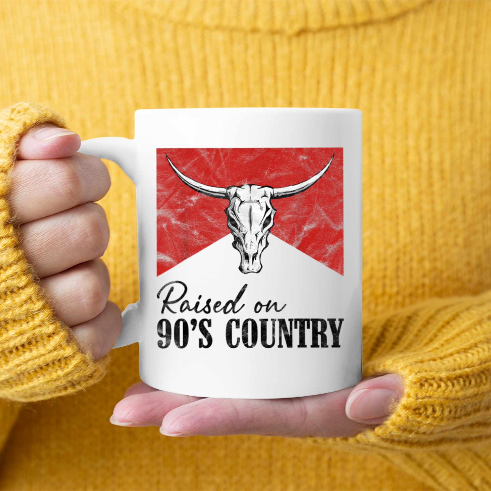 Vintage Western Bull Skull Raised On 90's Country Music Mug