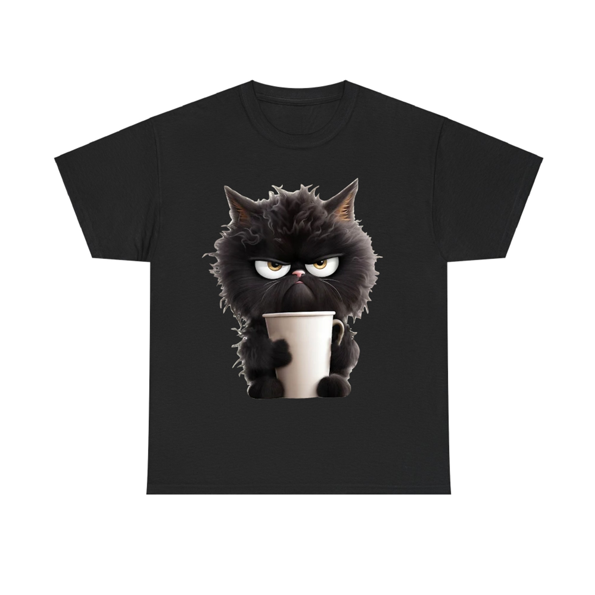 Funny Cute Black Cat Coffee Angry Caffeine Lover T-Shirt