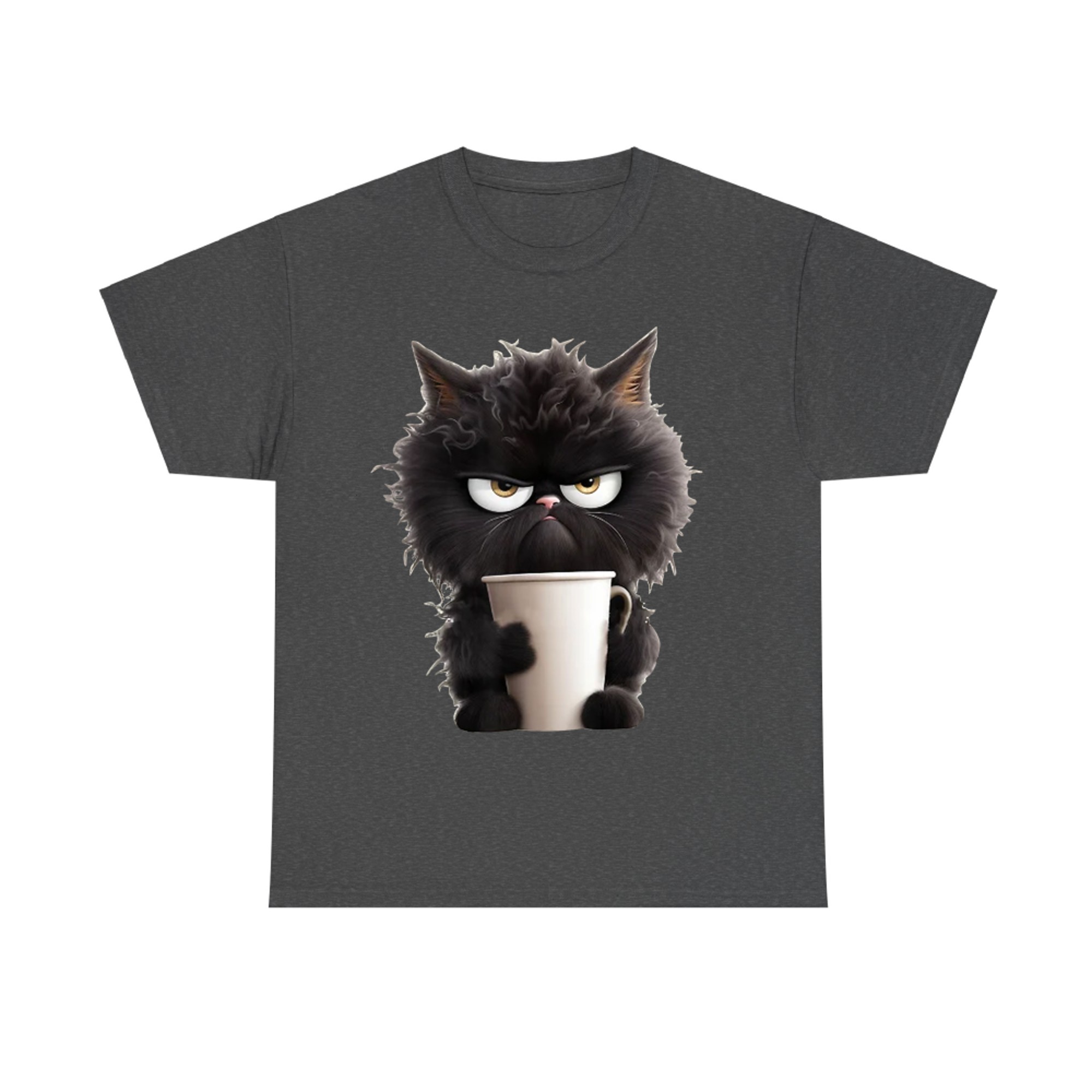 Funny Cute Black Cat Coffee Angry Caffeine Lover T-Shirt