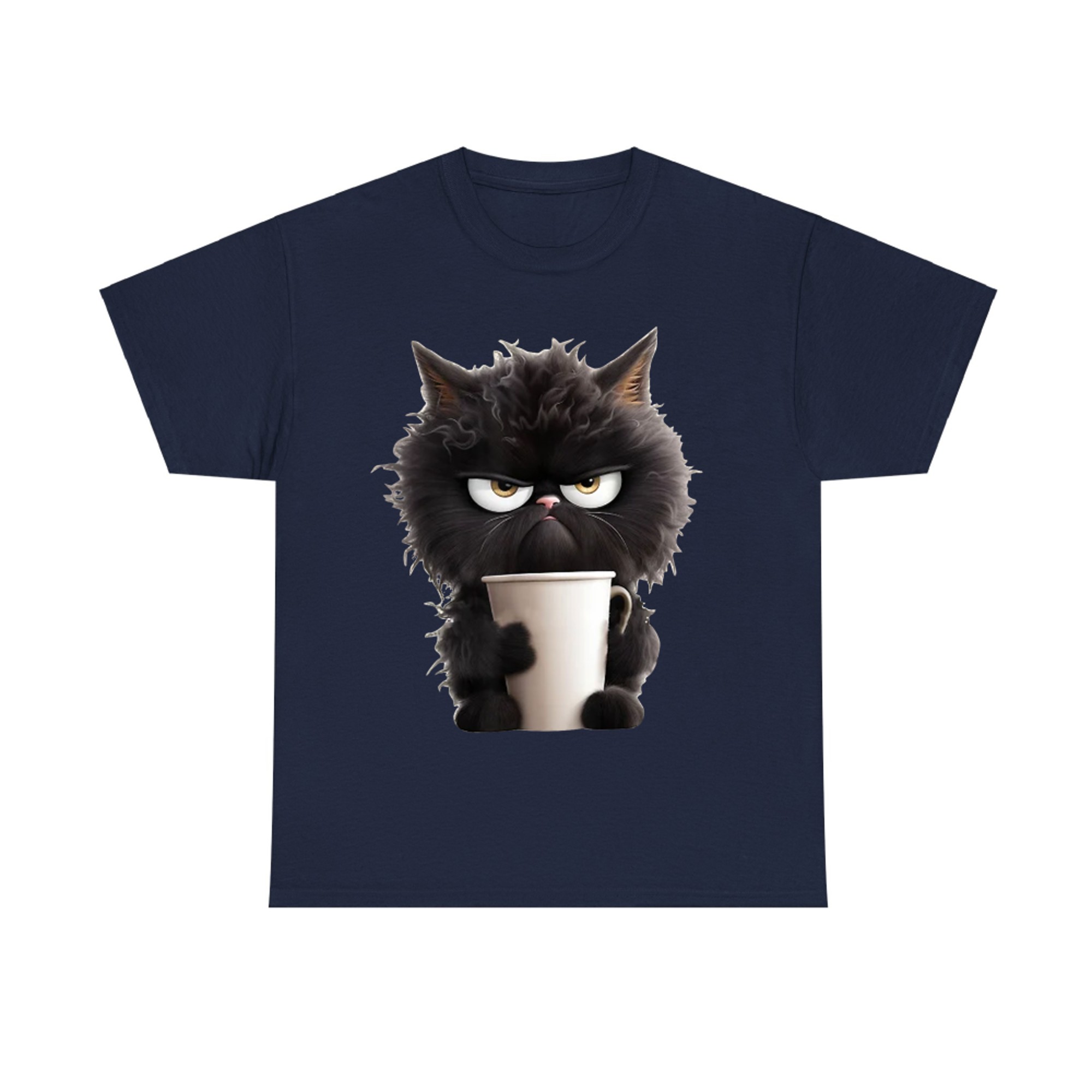 Funny Cute Black Cat Coffee Angry Caffeine Lover T-Shirt