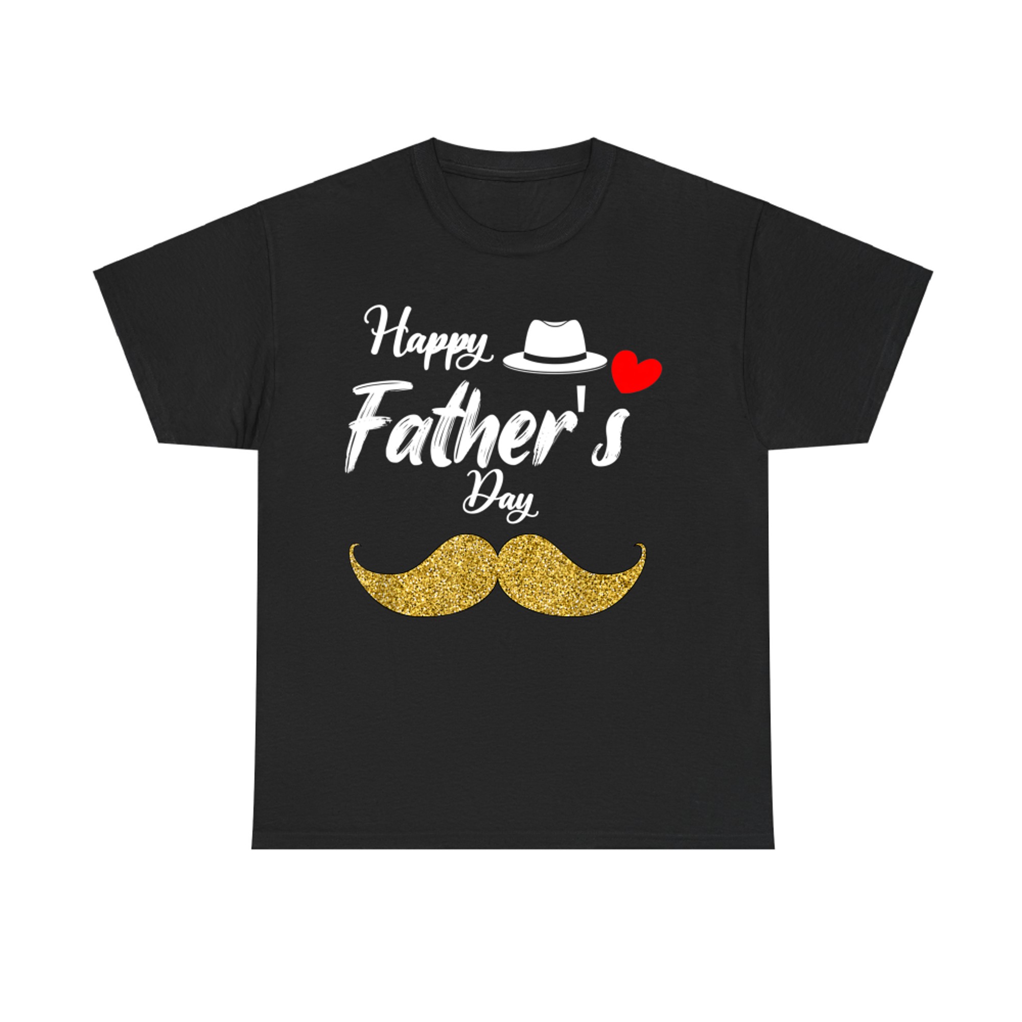 Funny Father’s Day Gold Mustache Fedora Hat Dad T-Shirt