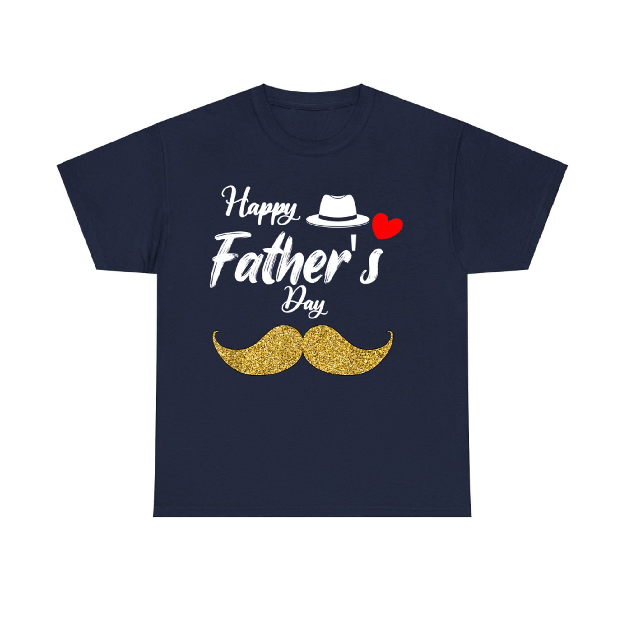 Funny Father’s Day Gold Mustache Fedora Hat Dad T-Shirt