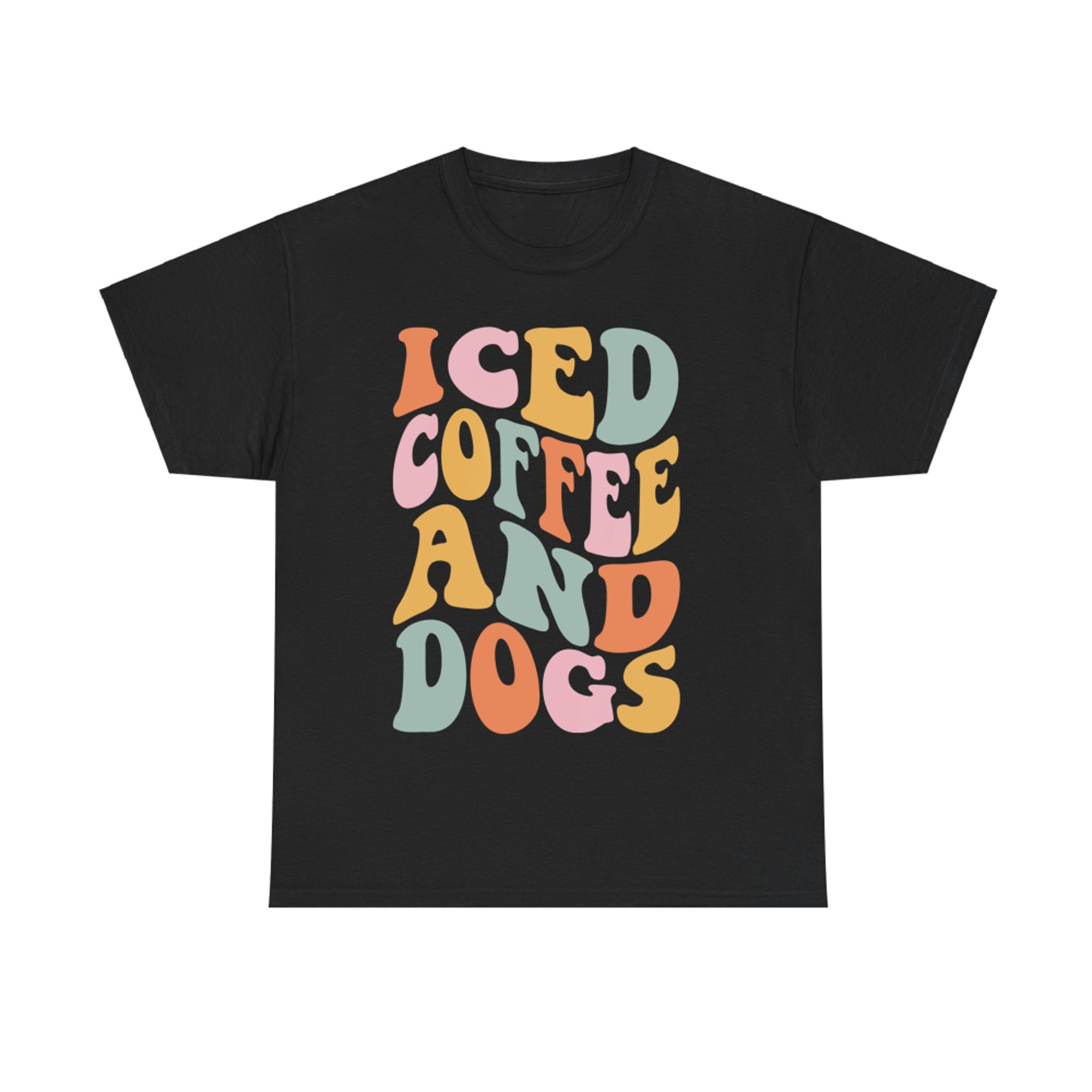 Iced Coffee and Dogs Retro Pastel Graphic Funny Dog Mom T-Shirt