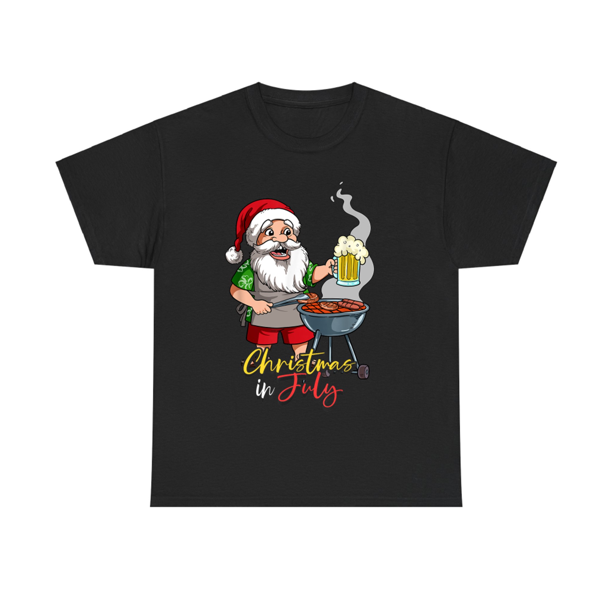 Christmas in July BBQ Santa Grilling Drinking Beer T-Shirt