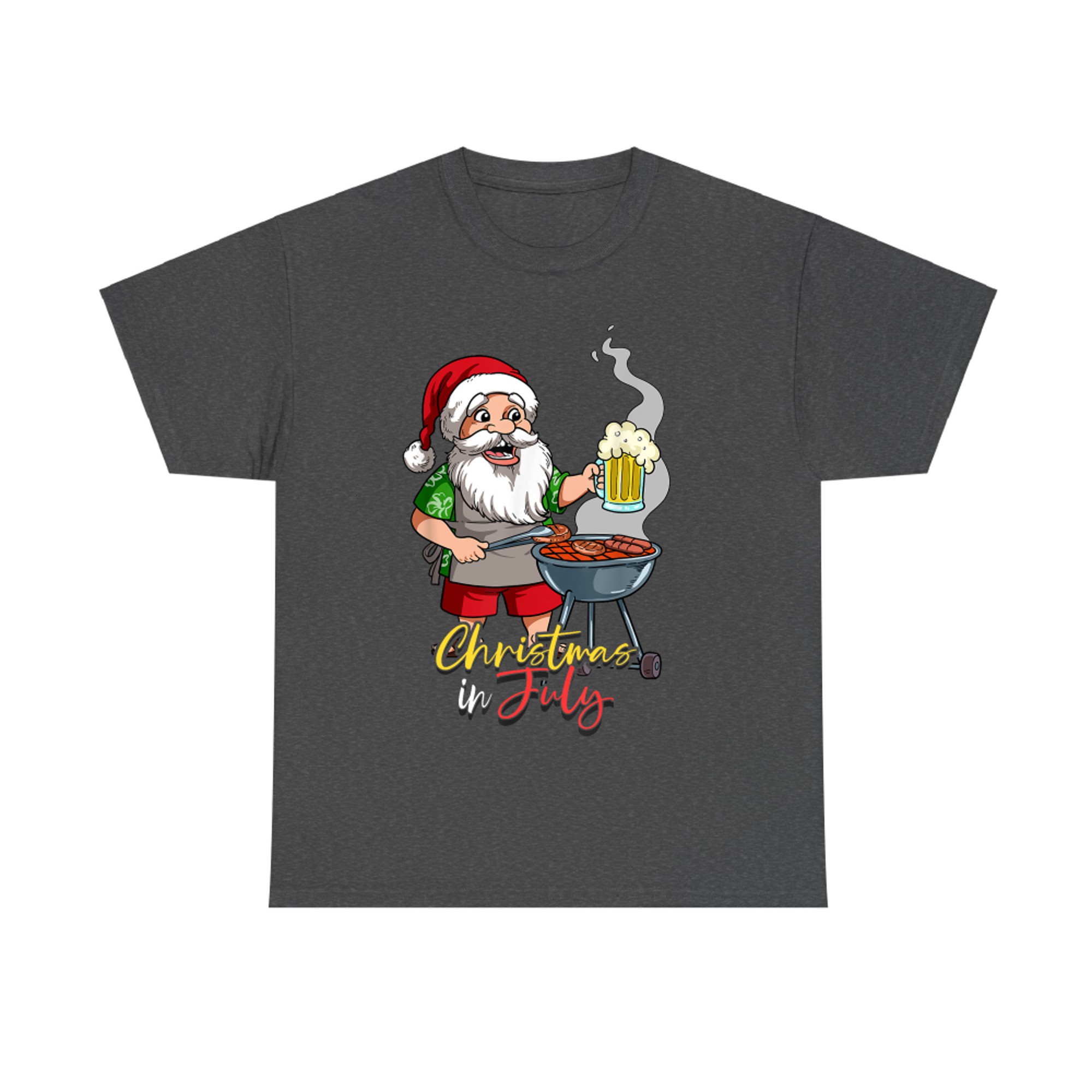 Christmas in July BBQ Santa Grilling Drinking Beer T-Shirt