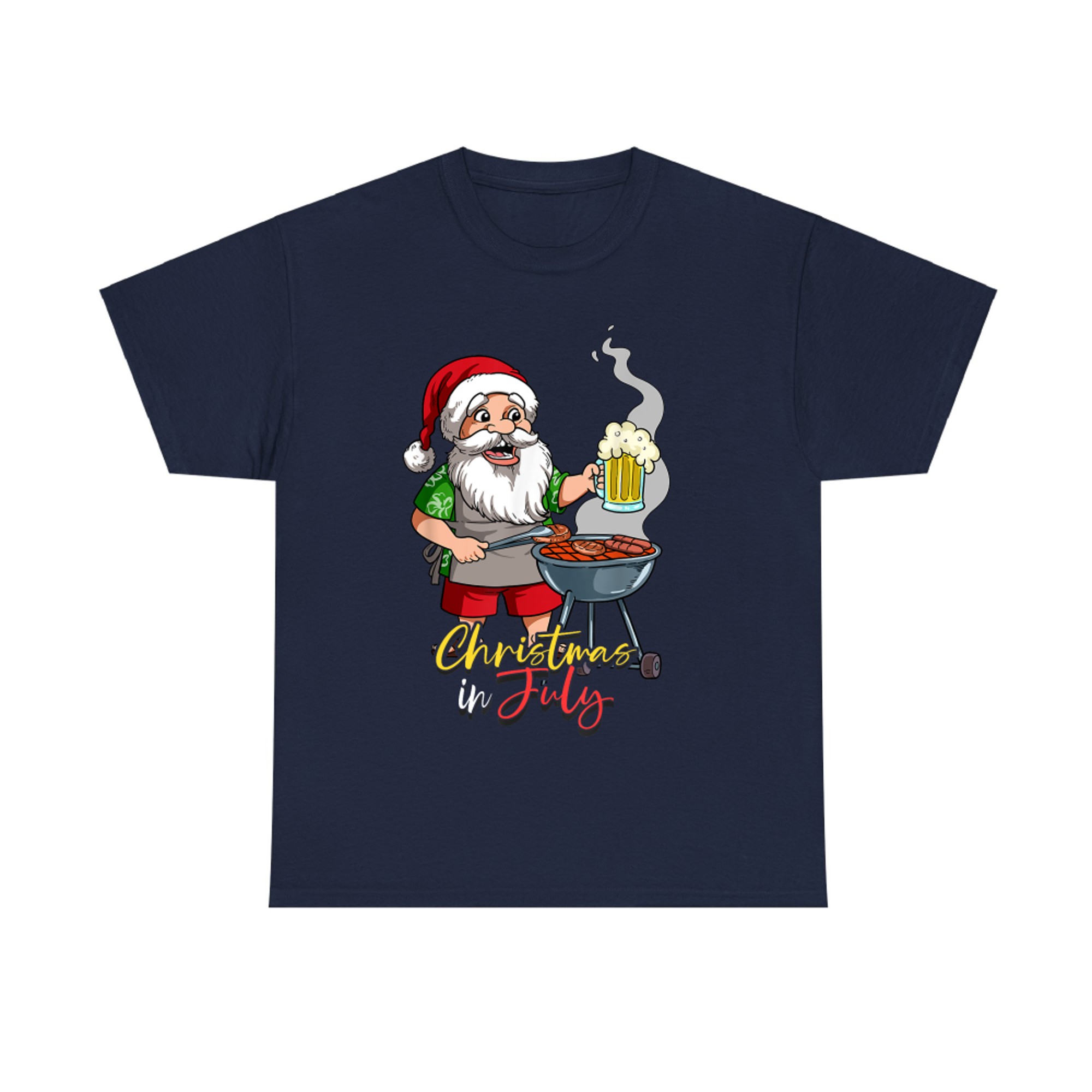 Christmas in July BBQ Santa Grilling Drinking Beer T-Shirt